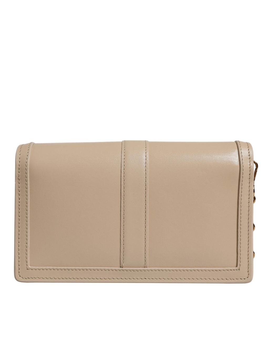Beige Gold Chain Calf Leather Wallet Crossbody Bag