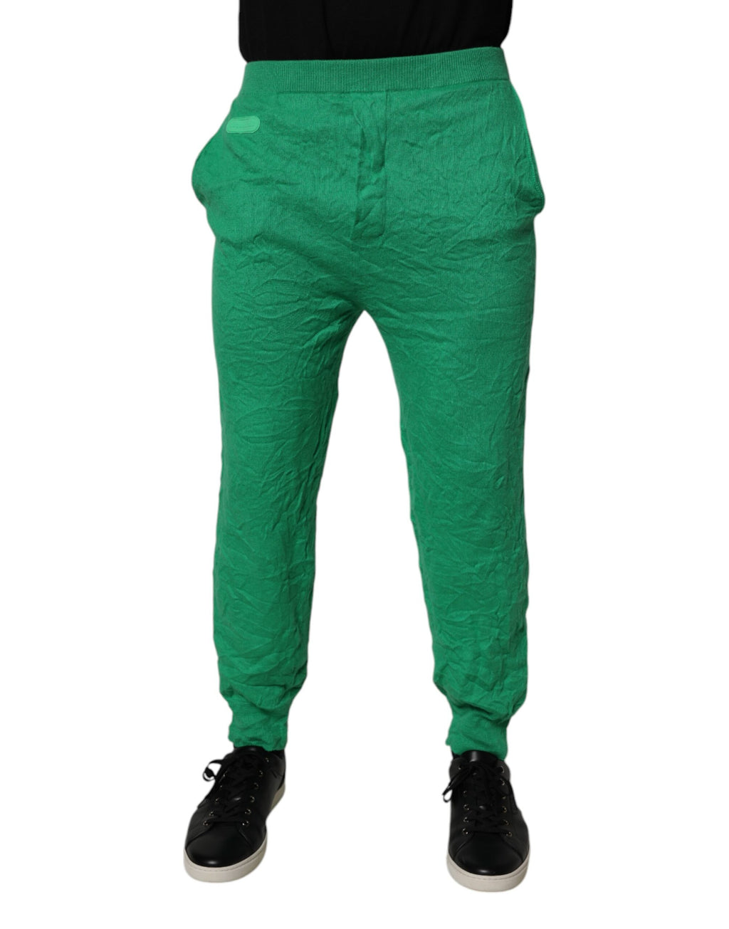 Green Cotton Elastic Waist Men Casual Pants