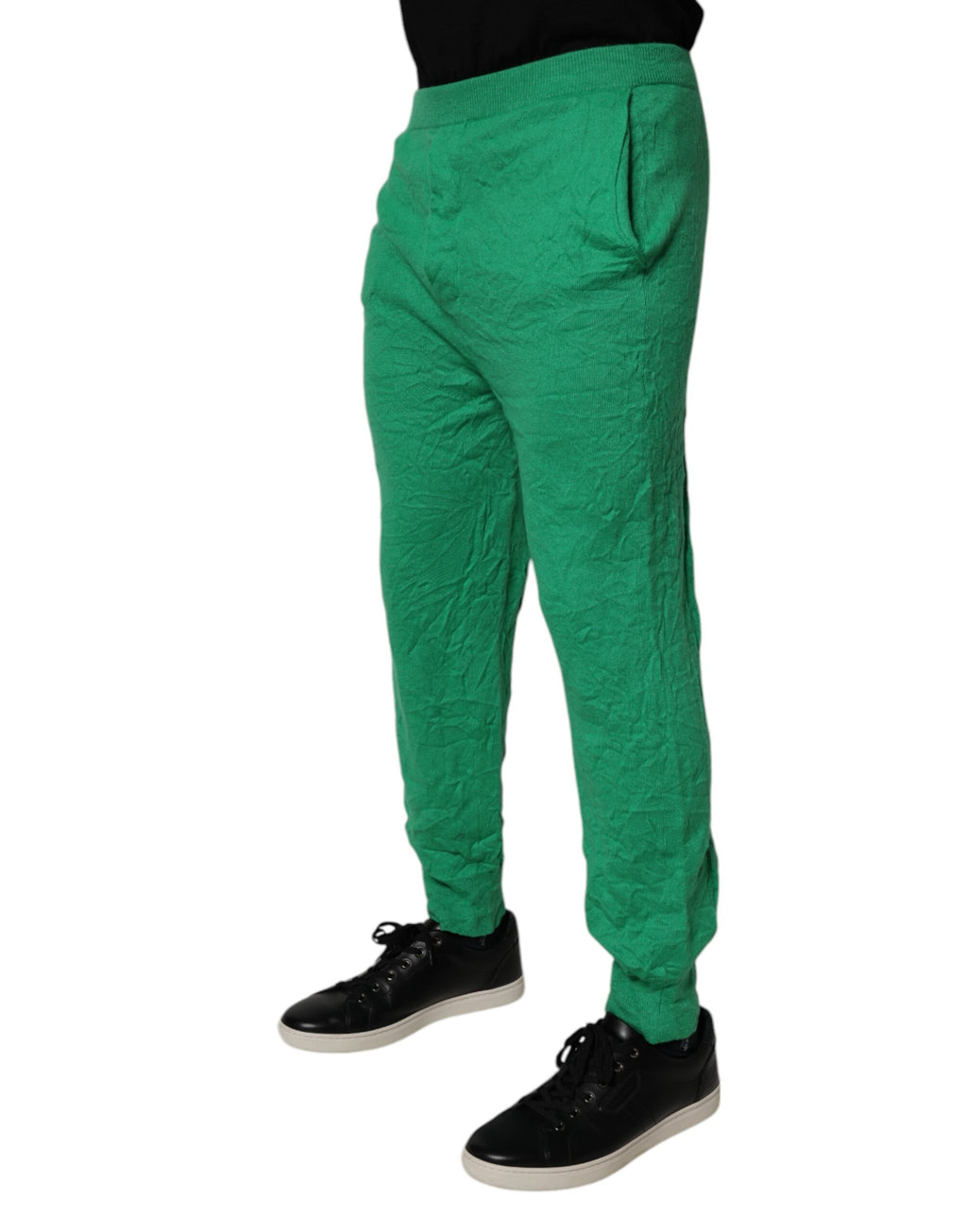 Green Cotton Elastic Waist Men Casual Pants