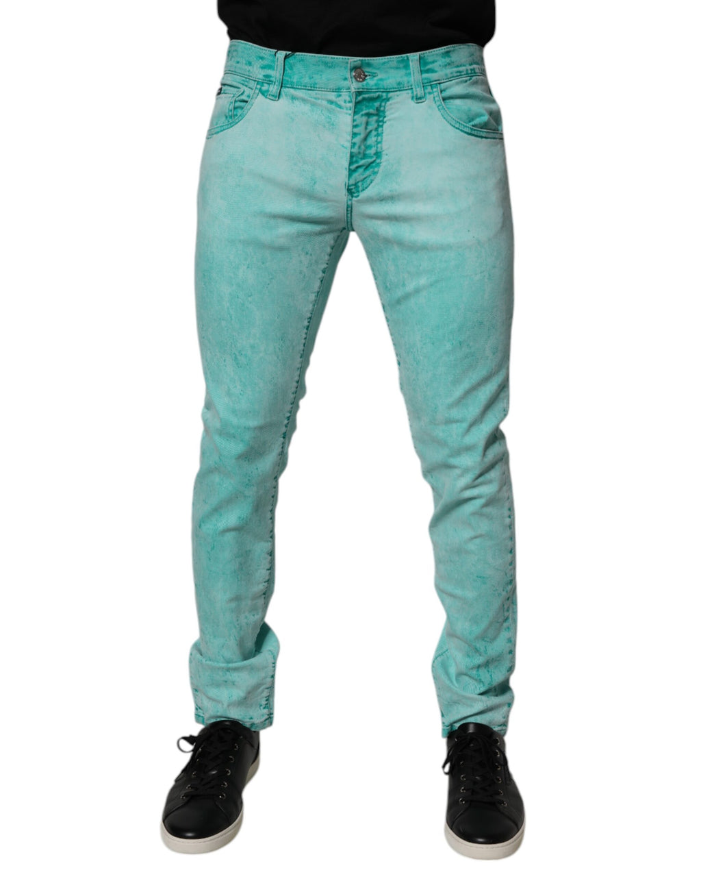 Green Tie Dye Cotton Skinny Men Denim Jeans