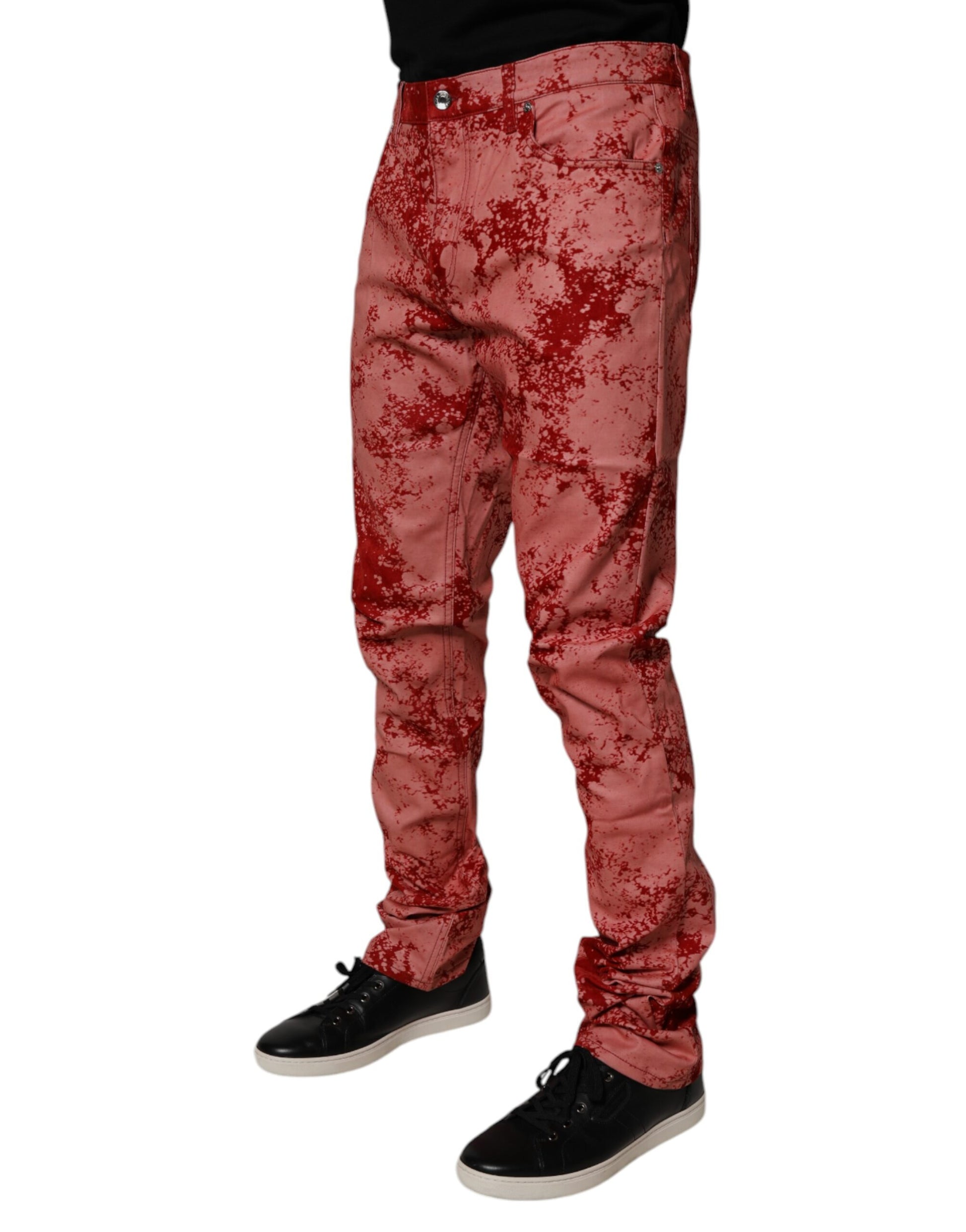Red Tie Dye Cotton Skinny Men Denim Jeans