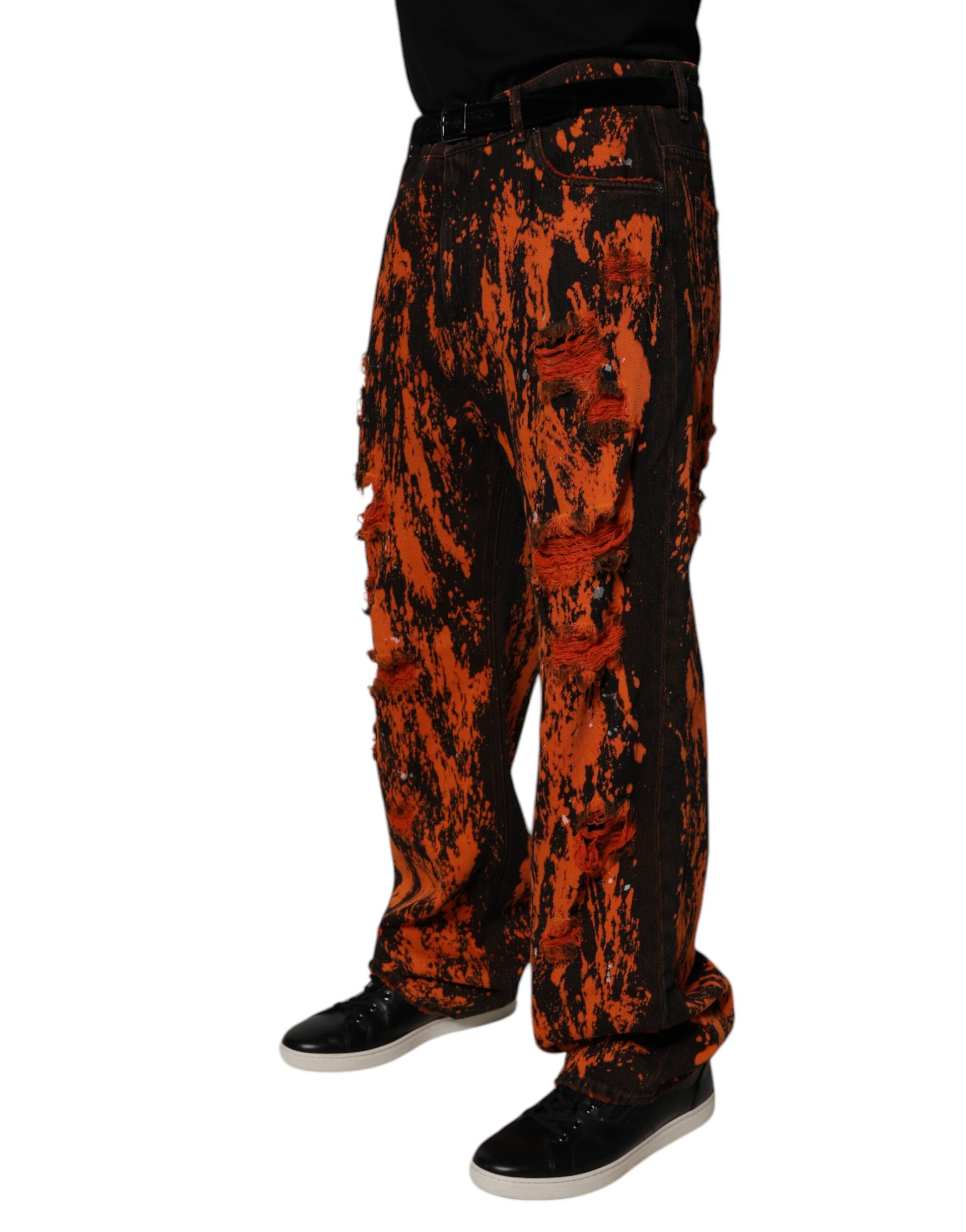 Black Red Tie Dye Cotton Straight Denim Jeans