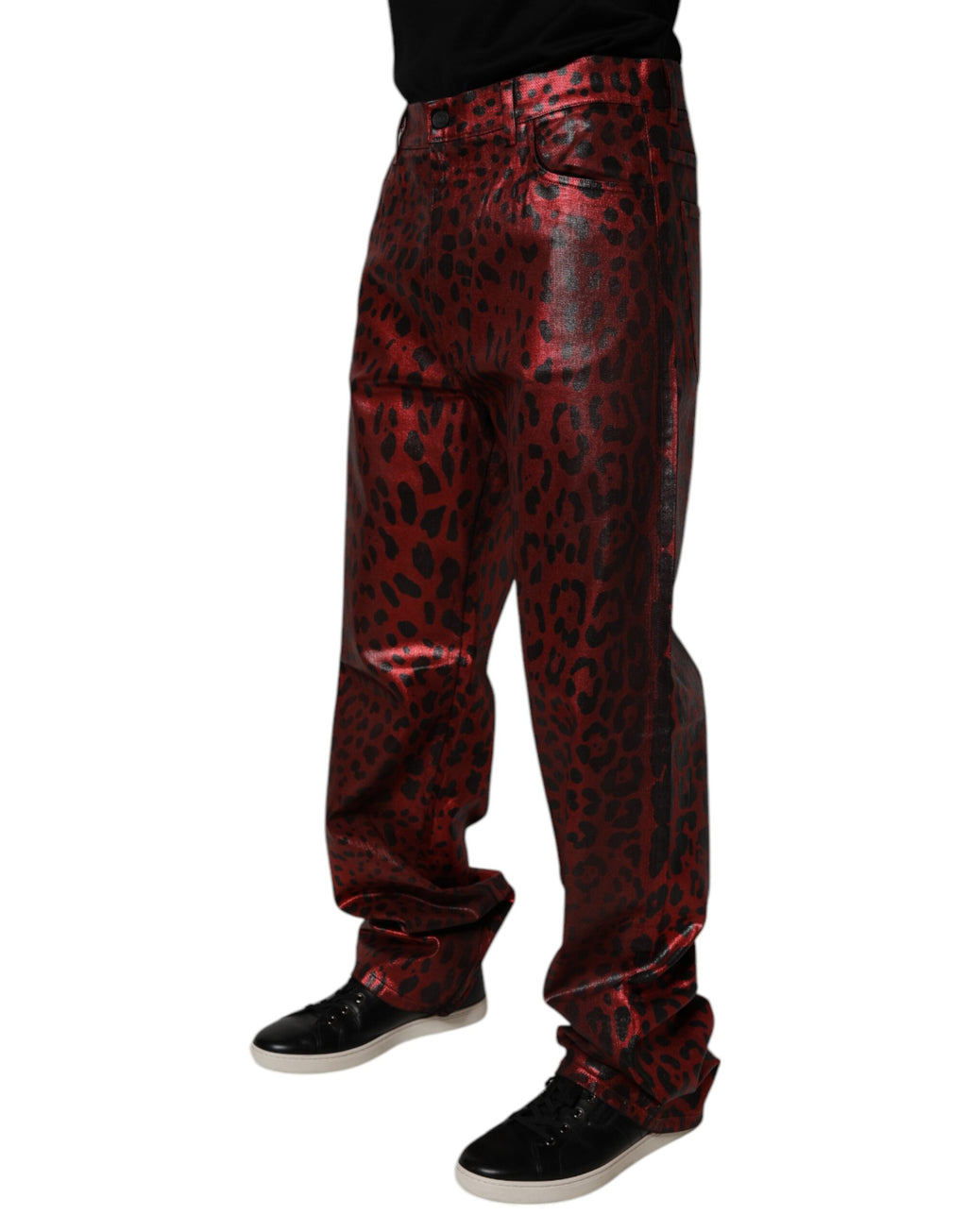 Red Leopard Cotton Straight Men Denim Jeans
