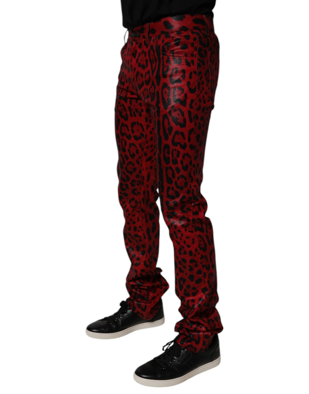 Red Leopard Cotton Slim Fit Denim Jeans