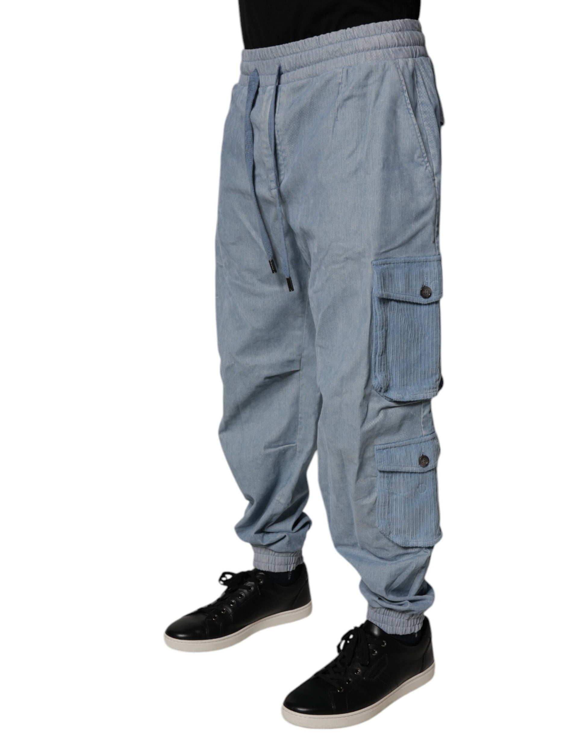 Light Blue Cotton Jogger Cargo Men Denim Pants