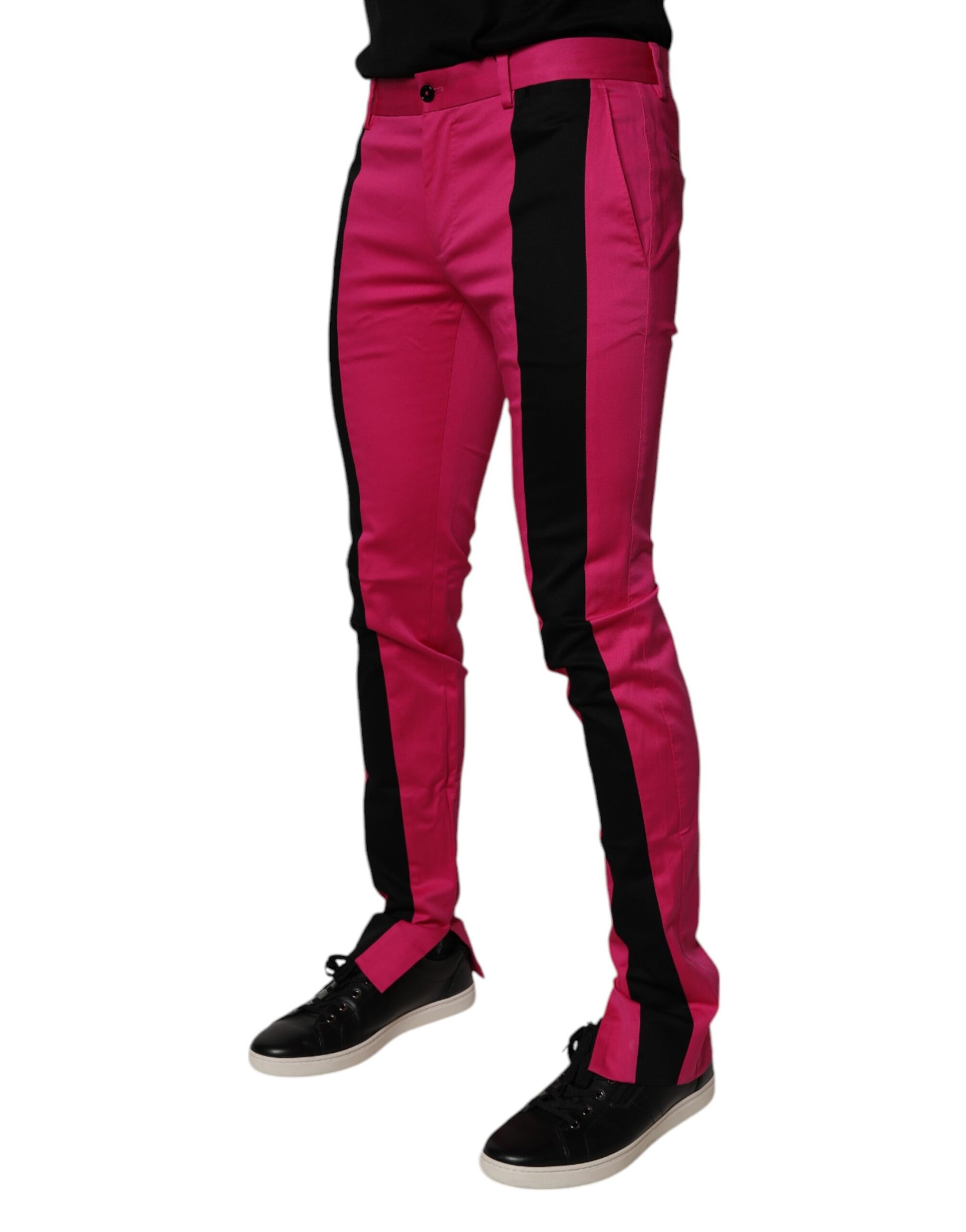 Pink Black Stripe Slim Fit Men Dress Pants