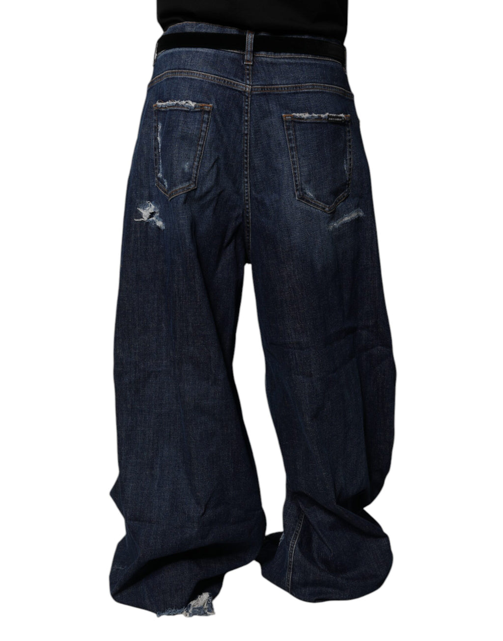 Dark Blue Tattered Wide Leg Men Denim Jeans