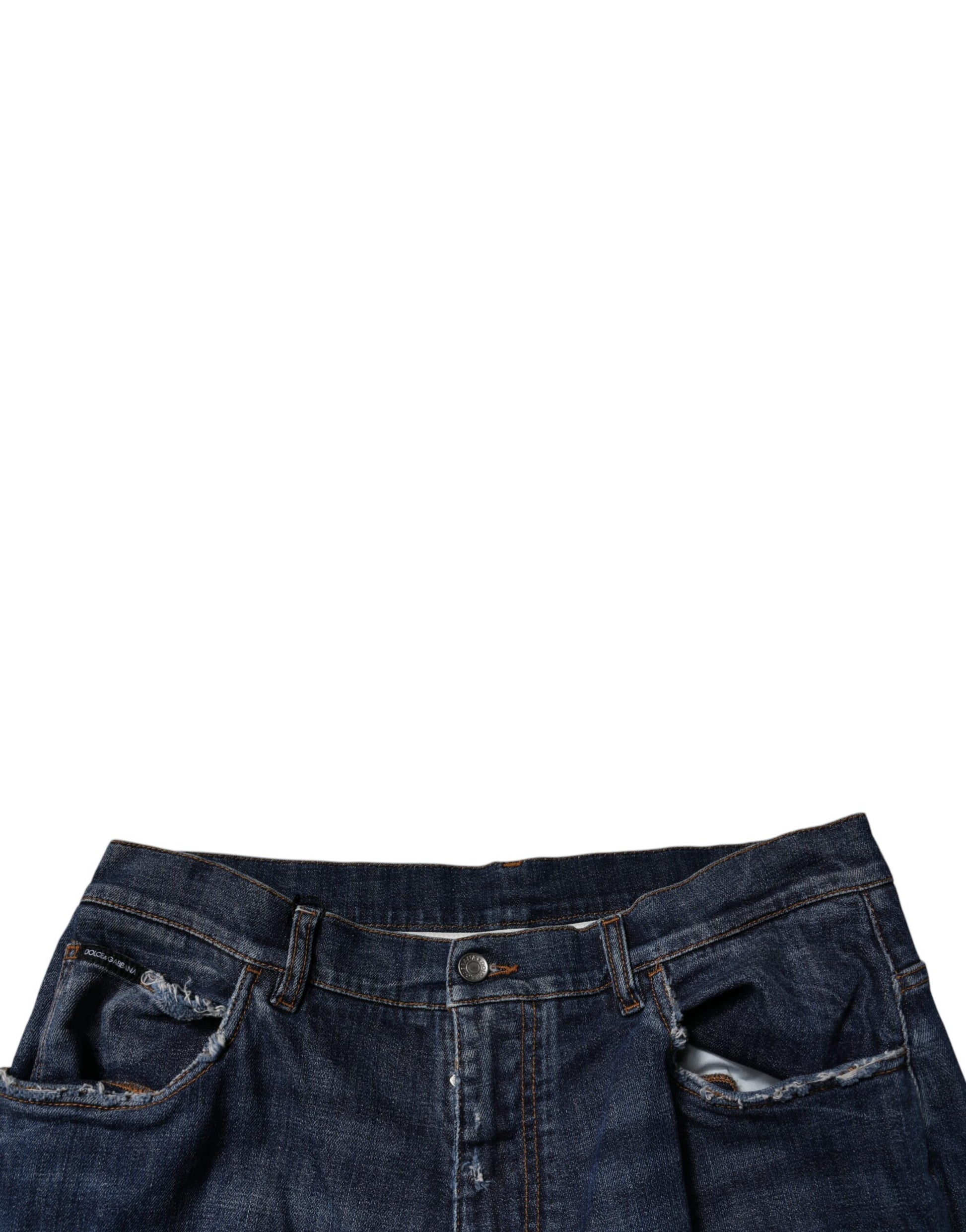 Dark Blue Tattered Wide Leg Men Denim Jeans