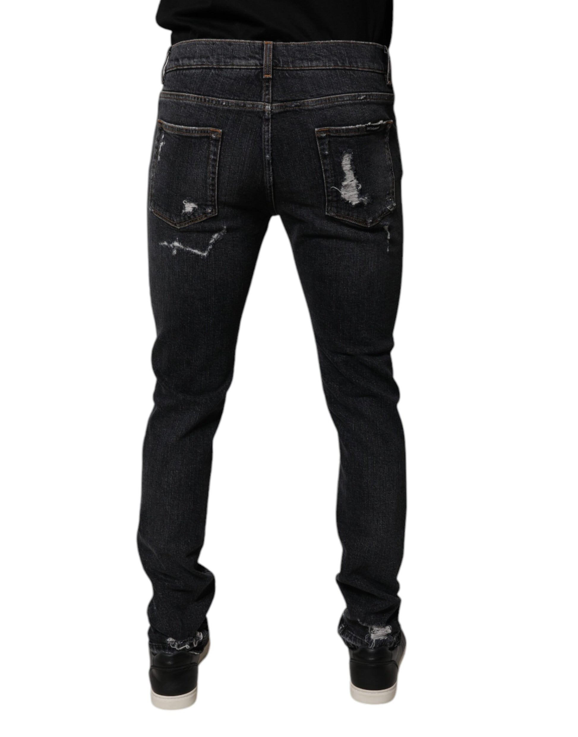 Black Tattered Cotton Skinny Men Denim Jeans