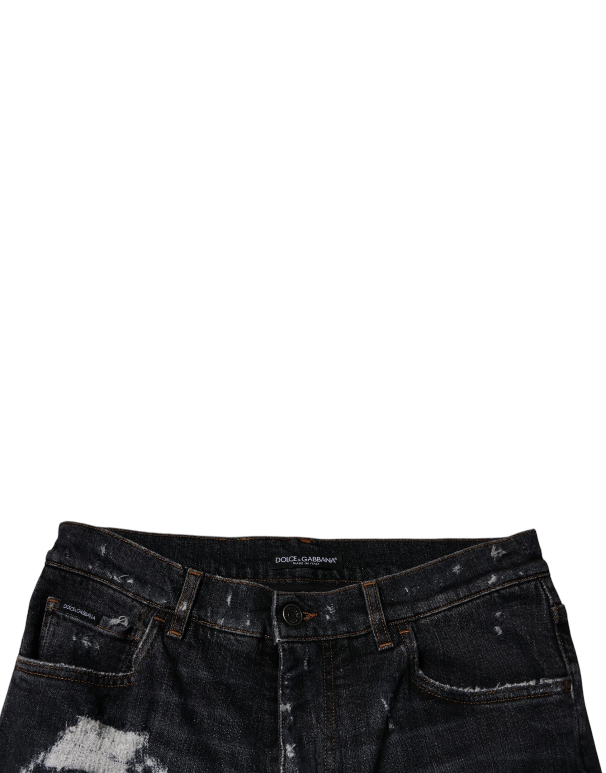 Black Tattered Cotton Skinny Men Denim Jeans