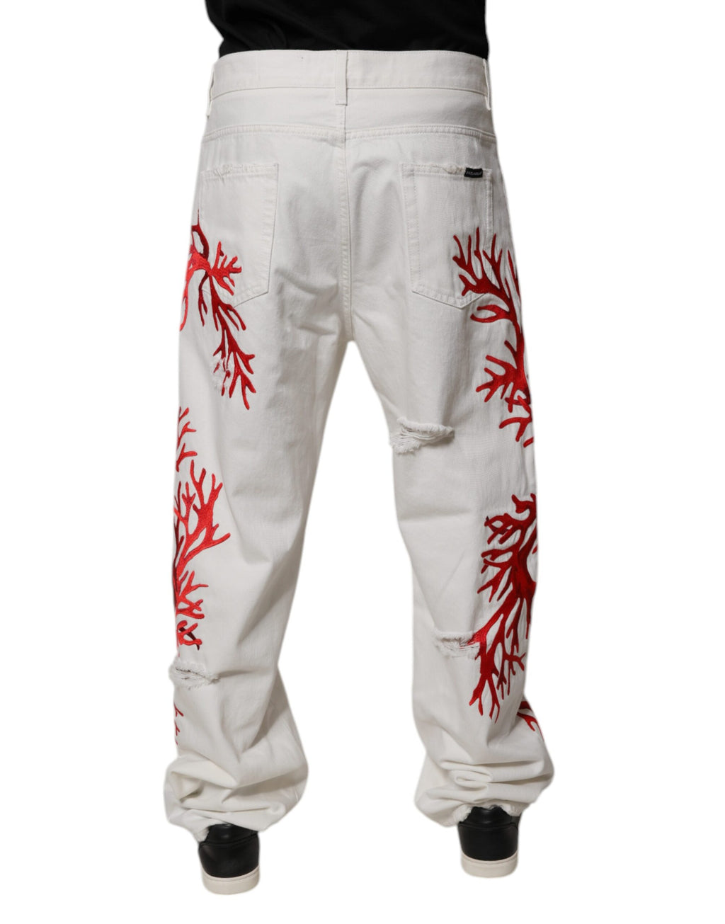 White Corals Tattered Straight Denim Jeans