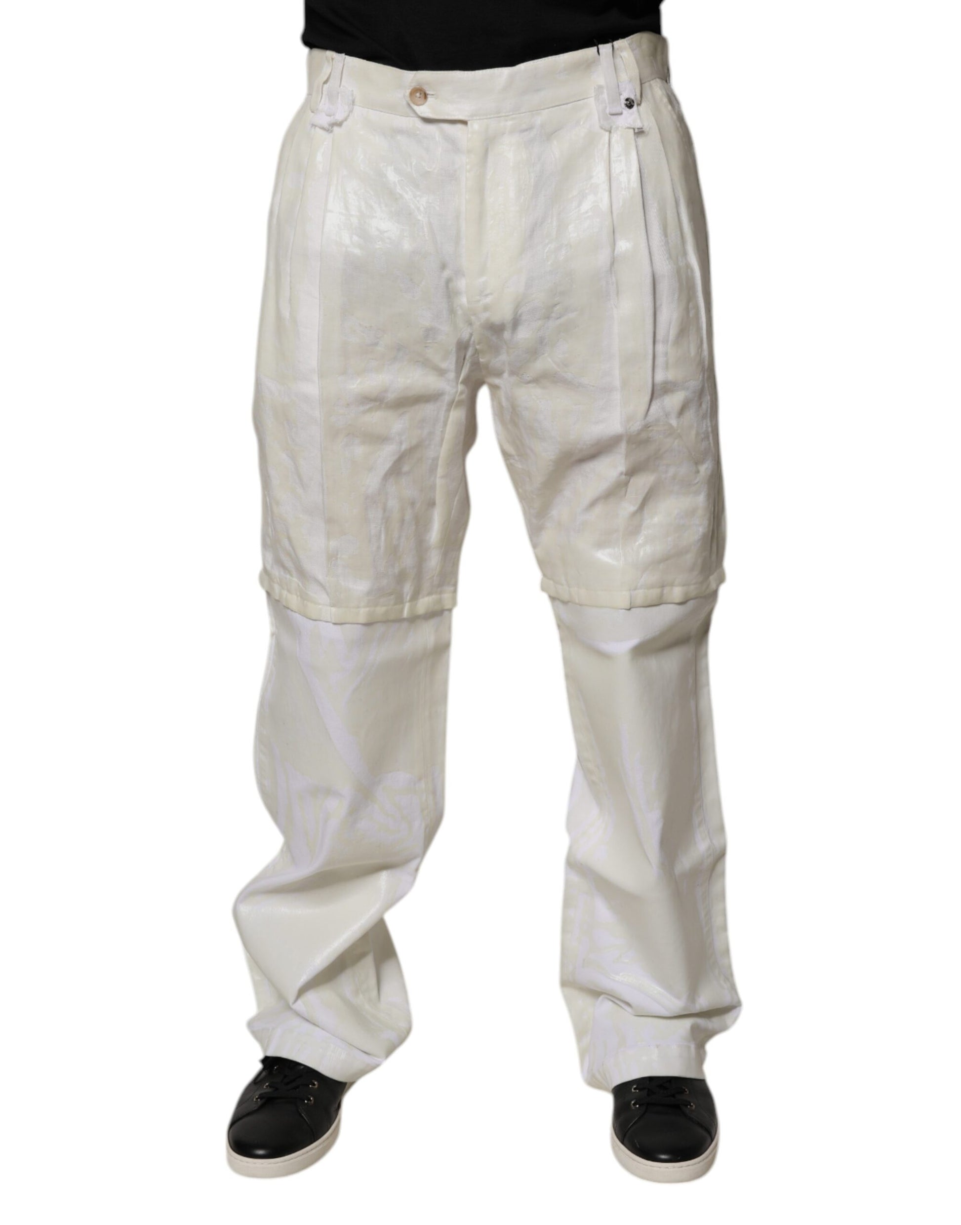 White Linen Mid Waist Straight Men Denim Jeans