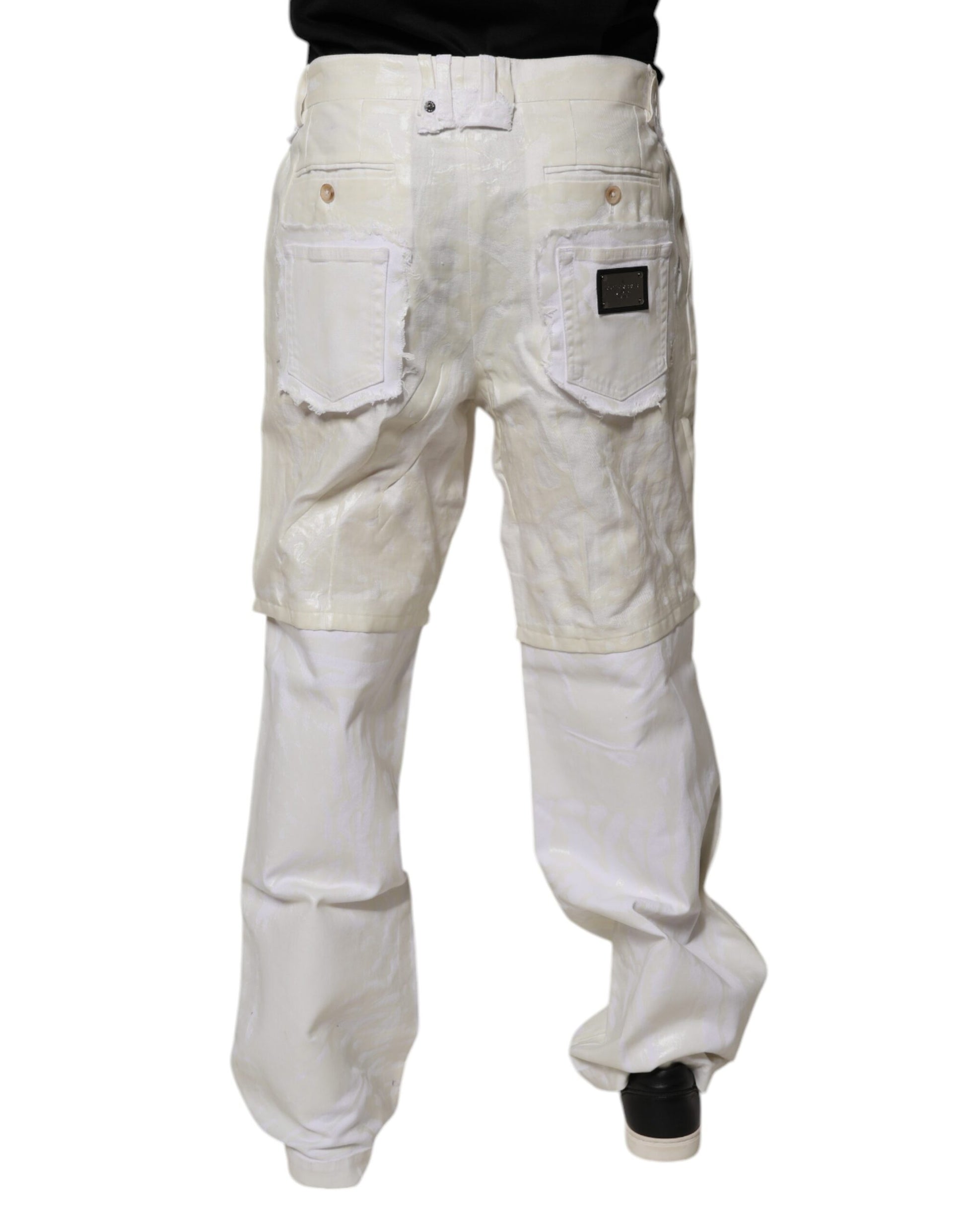 White Linen Mid Waist Straight Men Denim Jeans