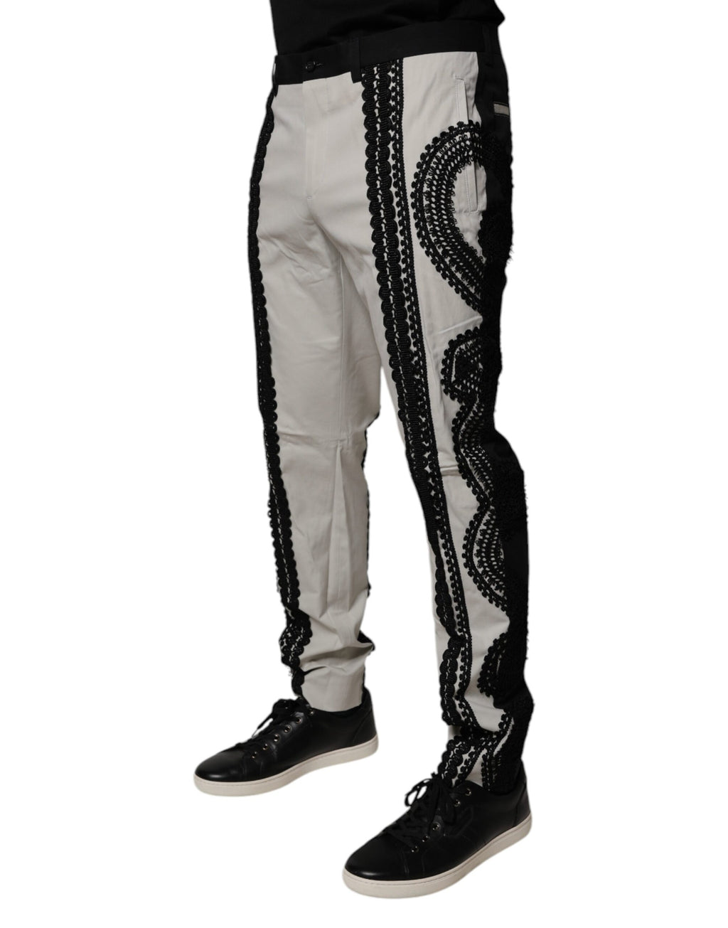 White Lace Trim Mid Waist Dress Formal Pants