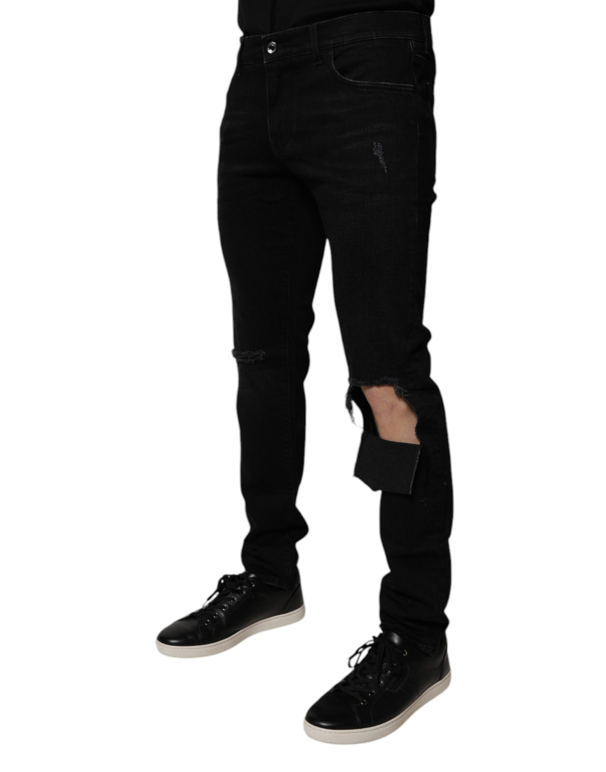 Black Ripped Cotton Skinny Men Denim Jeans
