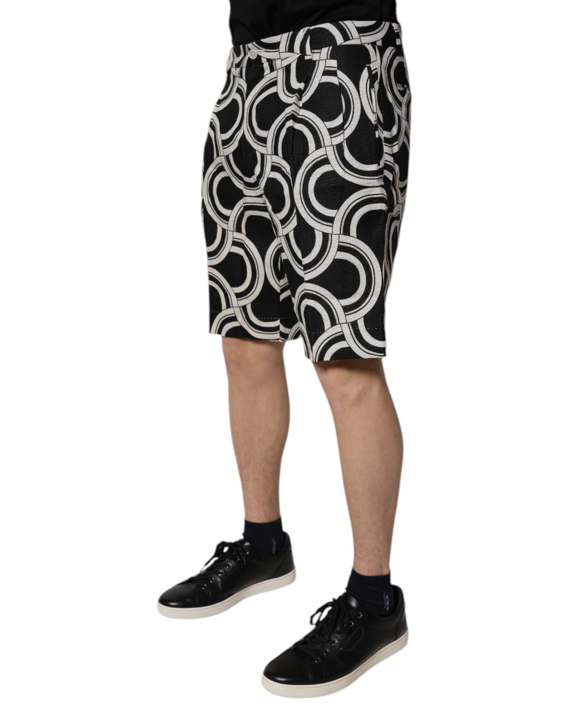 Black White Linen Bermuda Shorts
