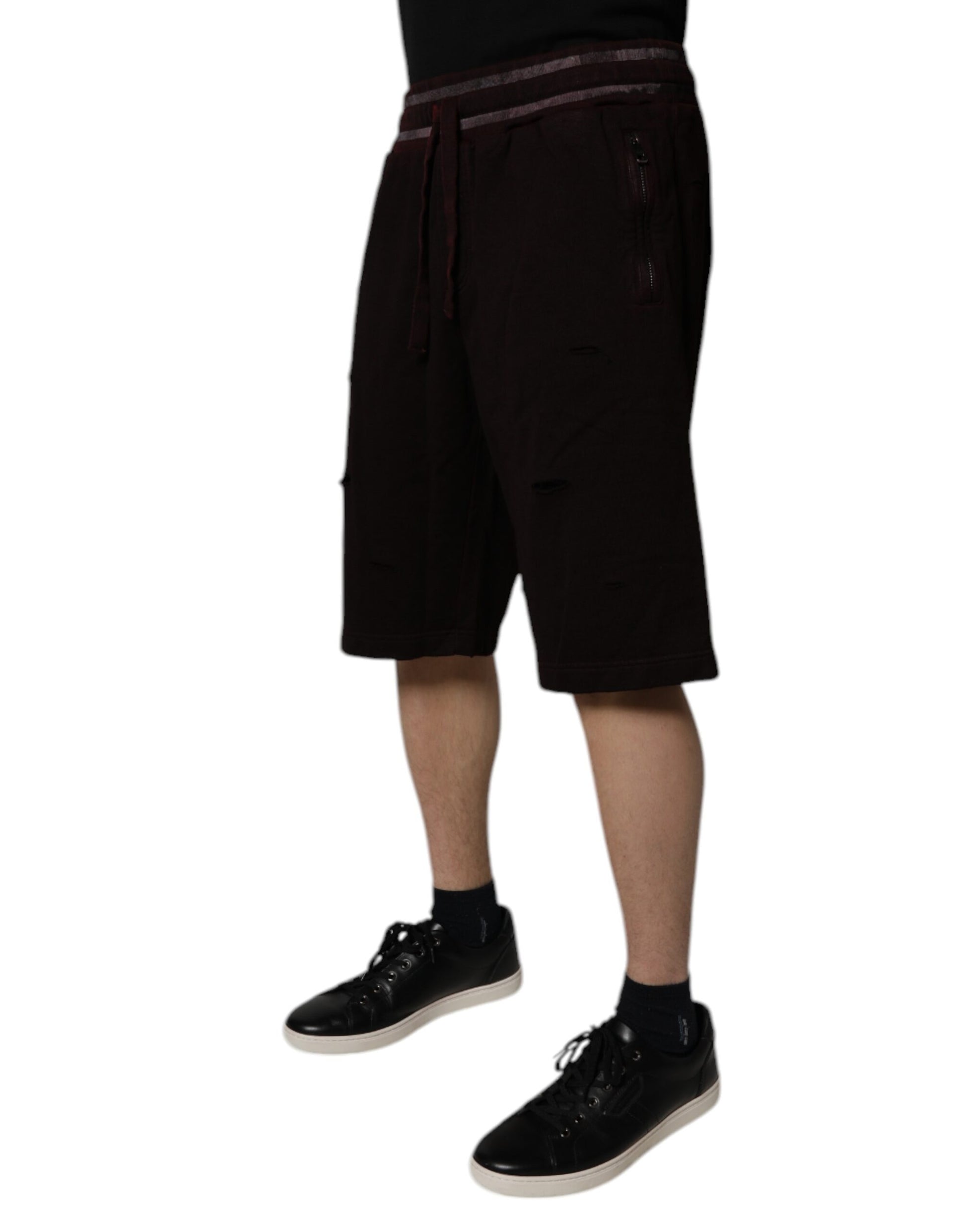 Maroon Cotton Logo Plaque Men Bermuda Shorts