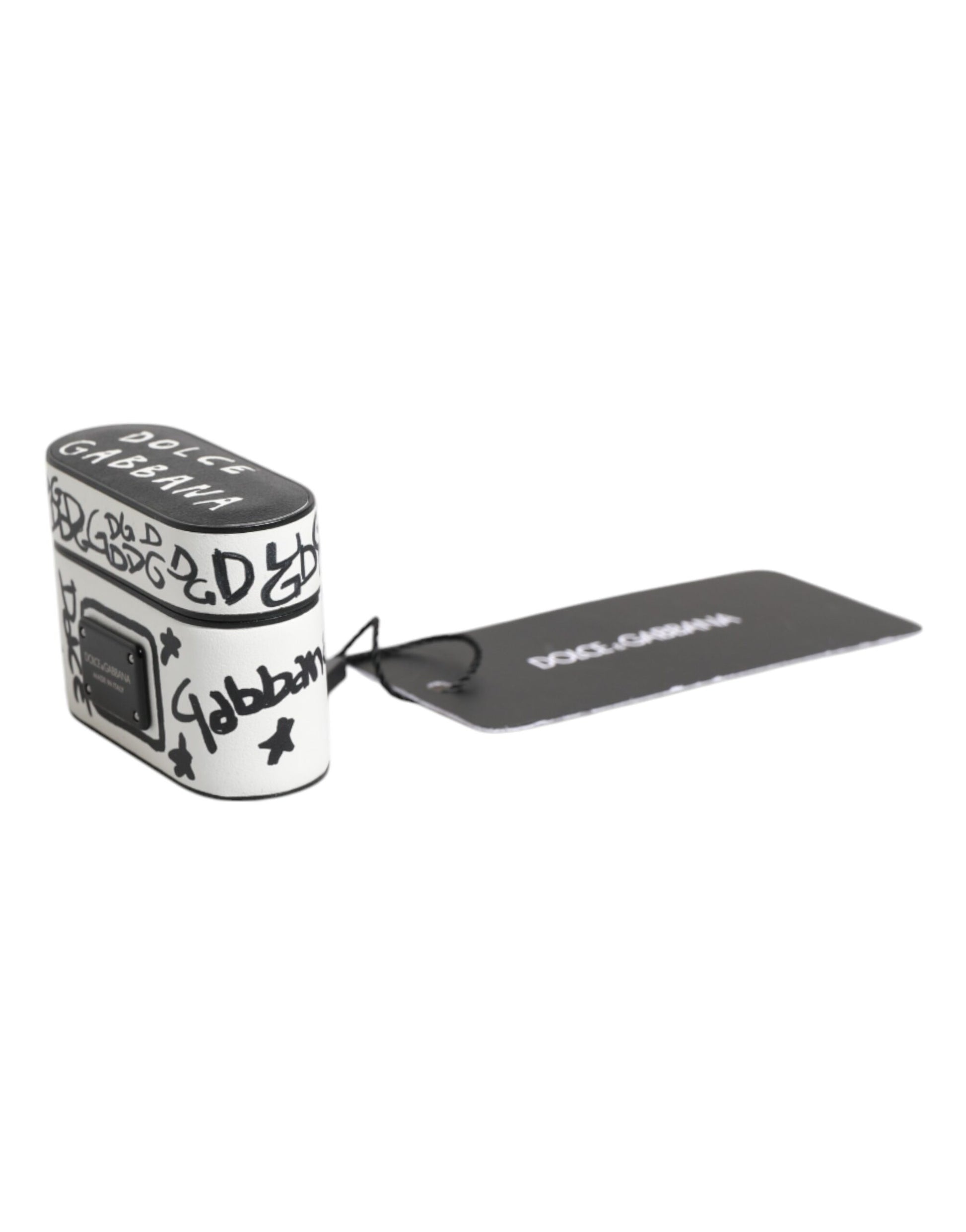 Black White Leather Scribble Embossed Logo Airpods Case