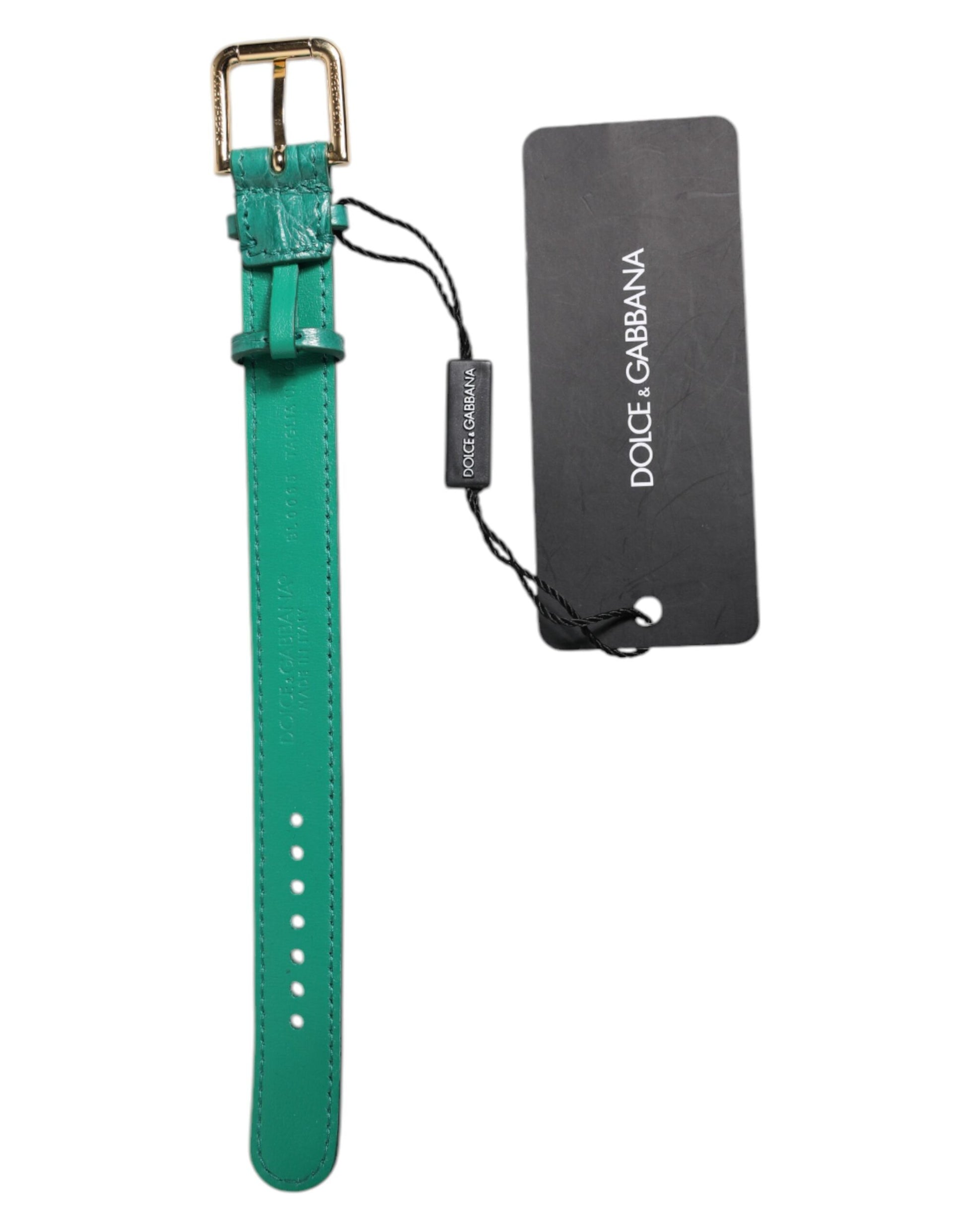 Green Exotic Leather Gold Tone Metal Buckle Armband