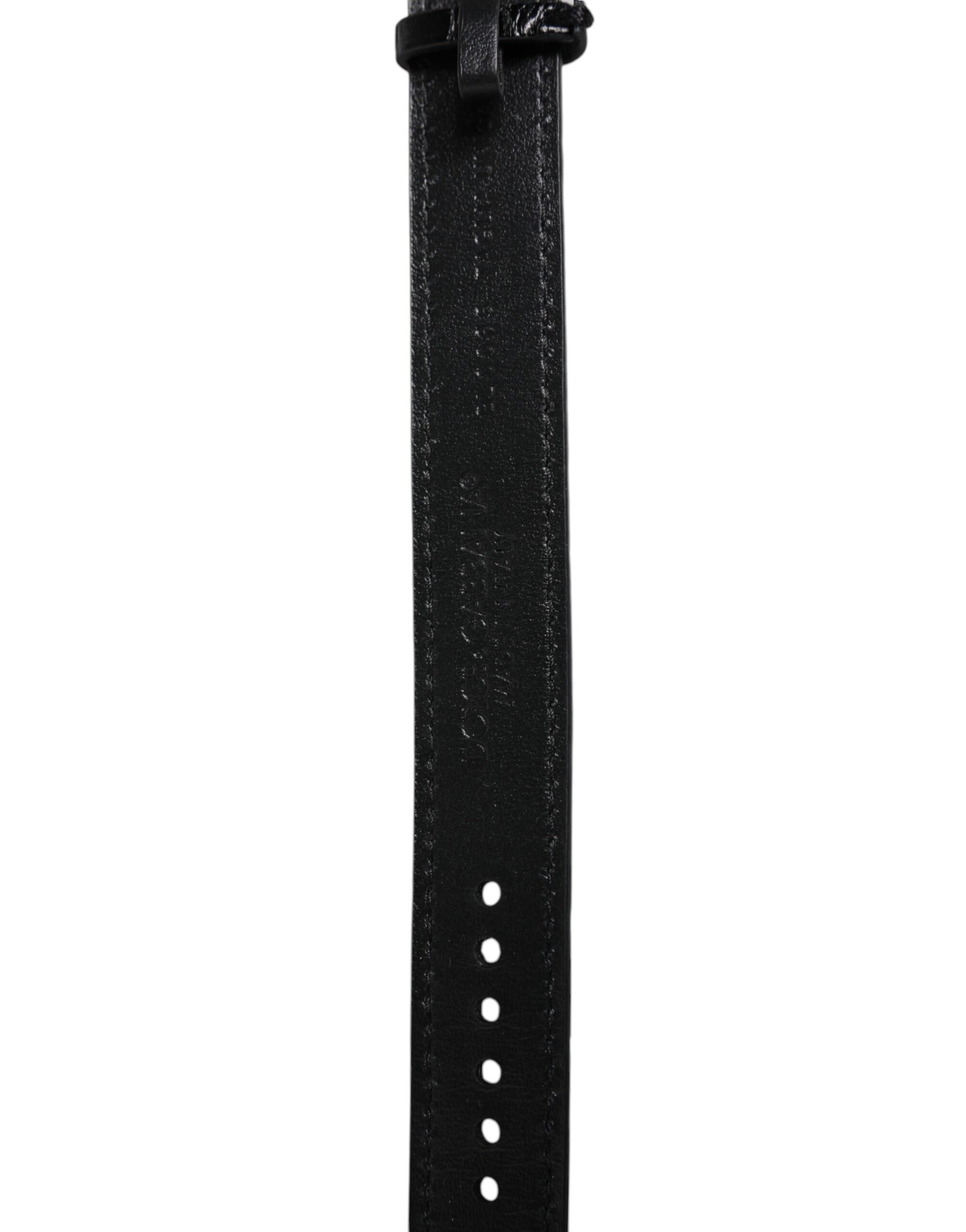 Black Exotic Leather Gold Tone Metal Buckle Armband