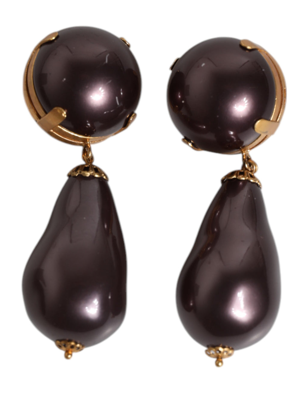 Gold Brass Black Pearl Clip On Dangling Jewelry Earrings