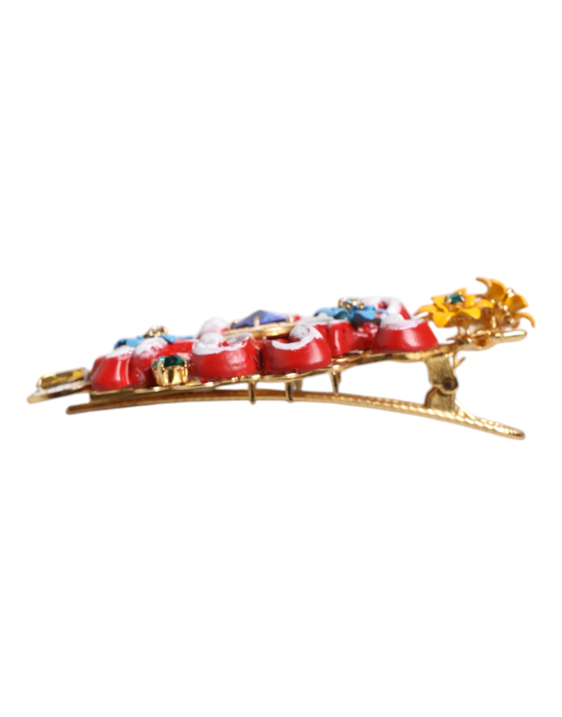 Multicolor Spring CARRETTO Gold Brass Crystal Hair Clip