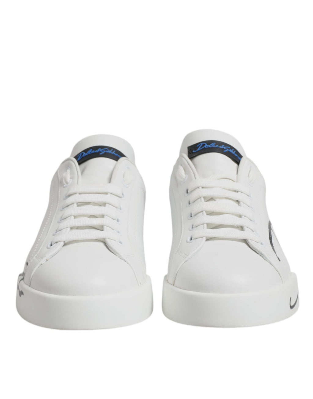 White Blue Leather Logo Low Top Sneakers Shoes