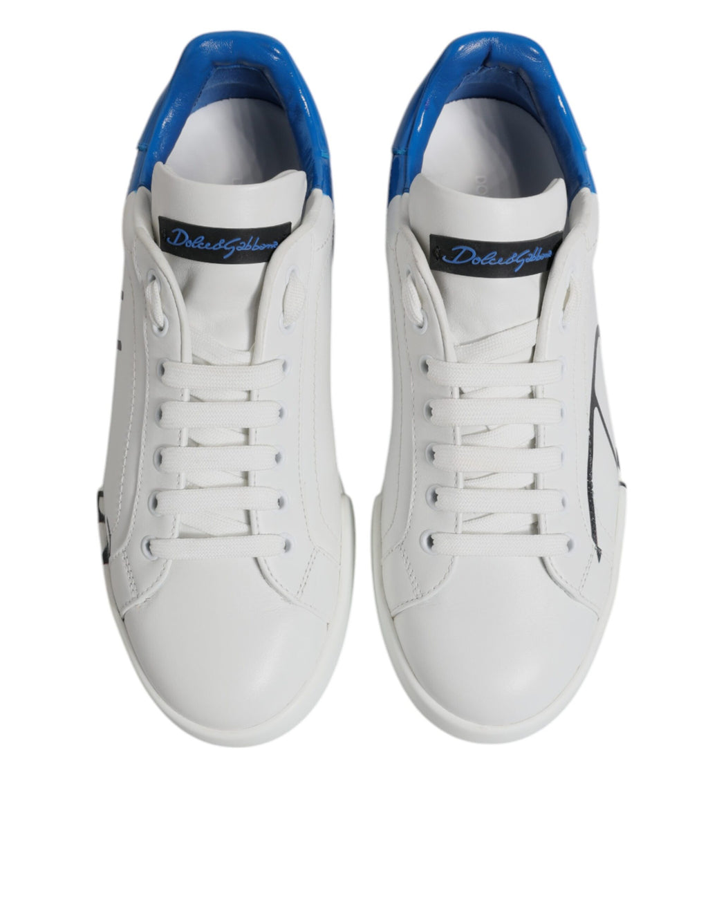 White Blue Leather Logo Low Top Sneakers Shoes