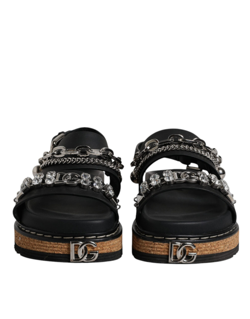 Black Crystal Embellish Strap Sandals Shoes