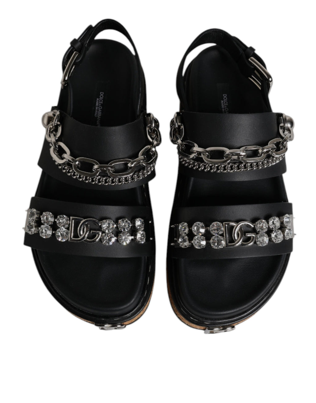 Black Crystal Embellish Strap Sandals Shoes