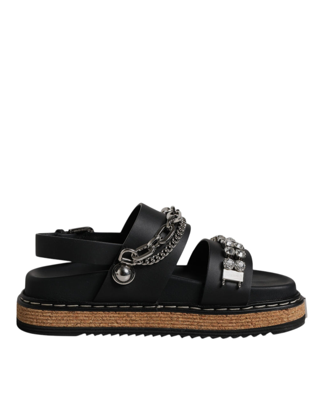 Black Crystal Embellish Strap Sandals Shoes