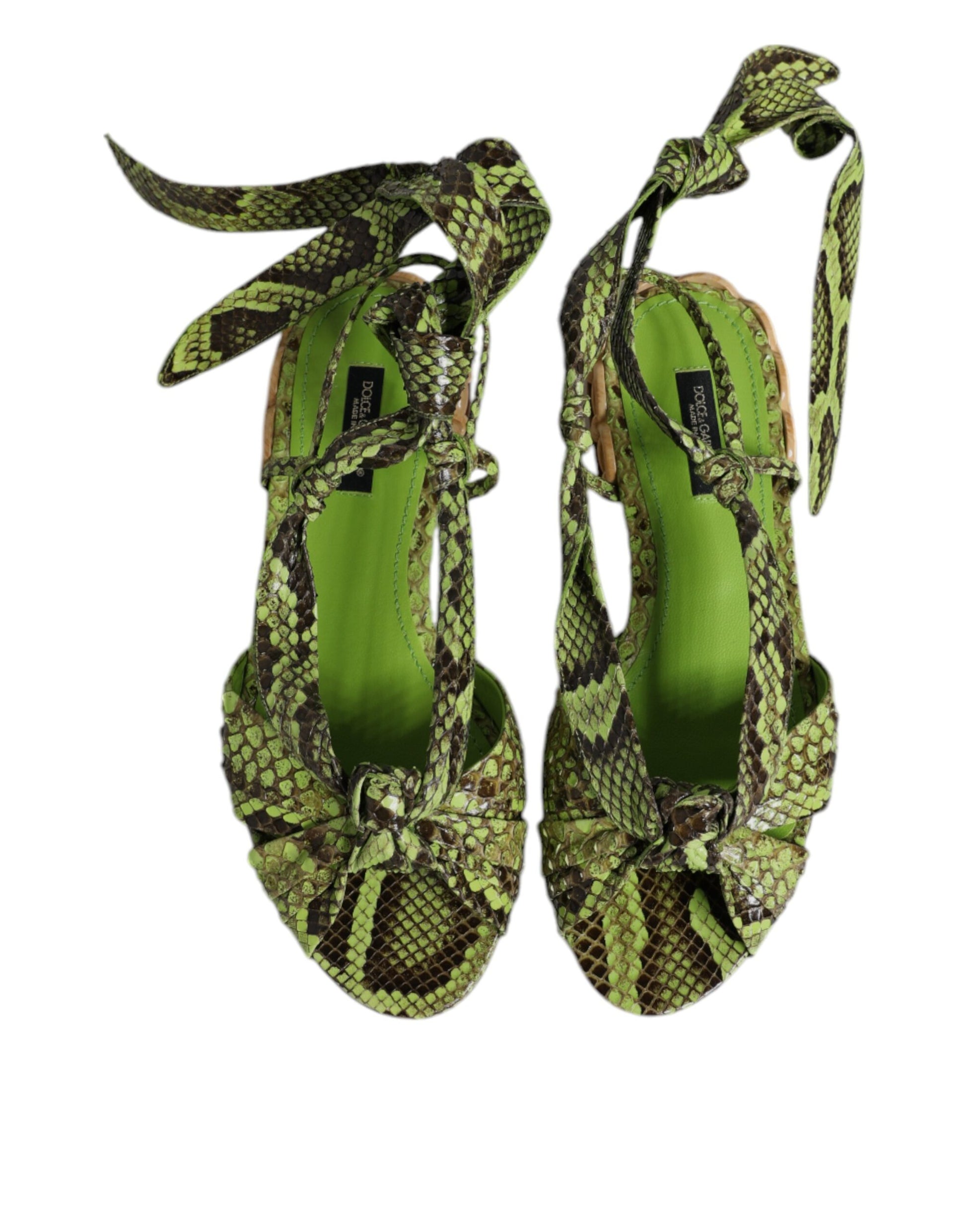 Green Animal Print Ankle Wrap Sandals Shoes