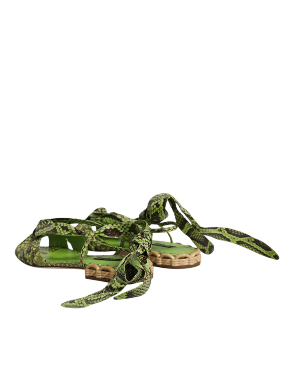 Green Animal Print Ankle Wrap Sandals Shoes