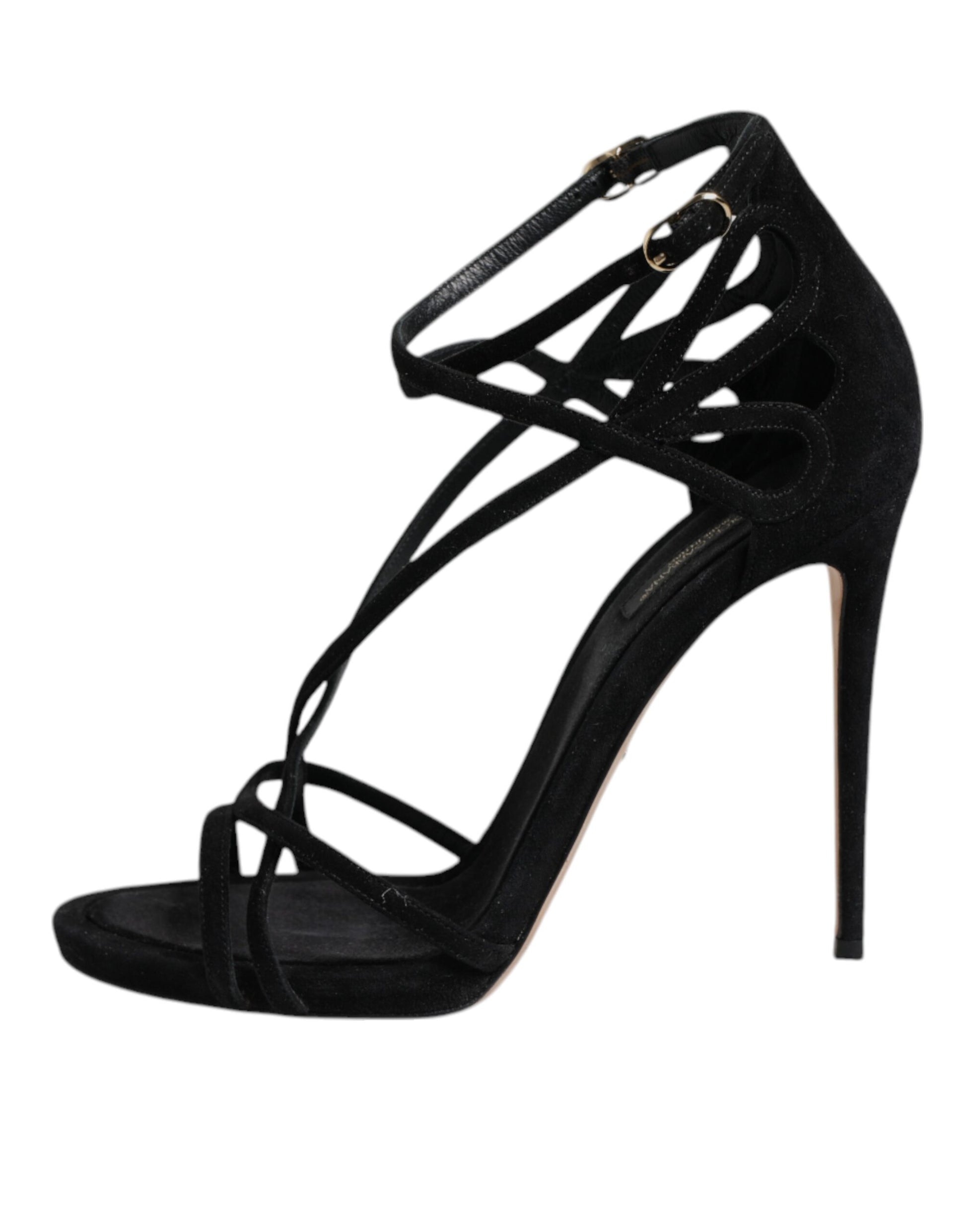 Black Leather Stiletto Heels Sandals Shoes