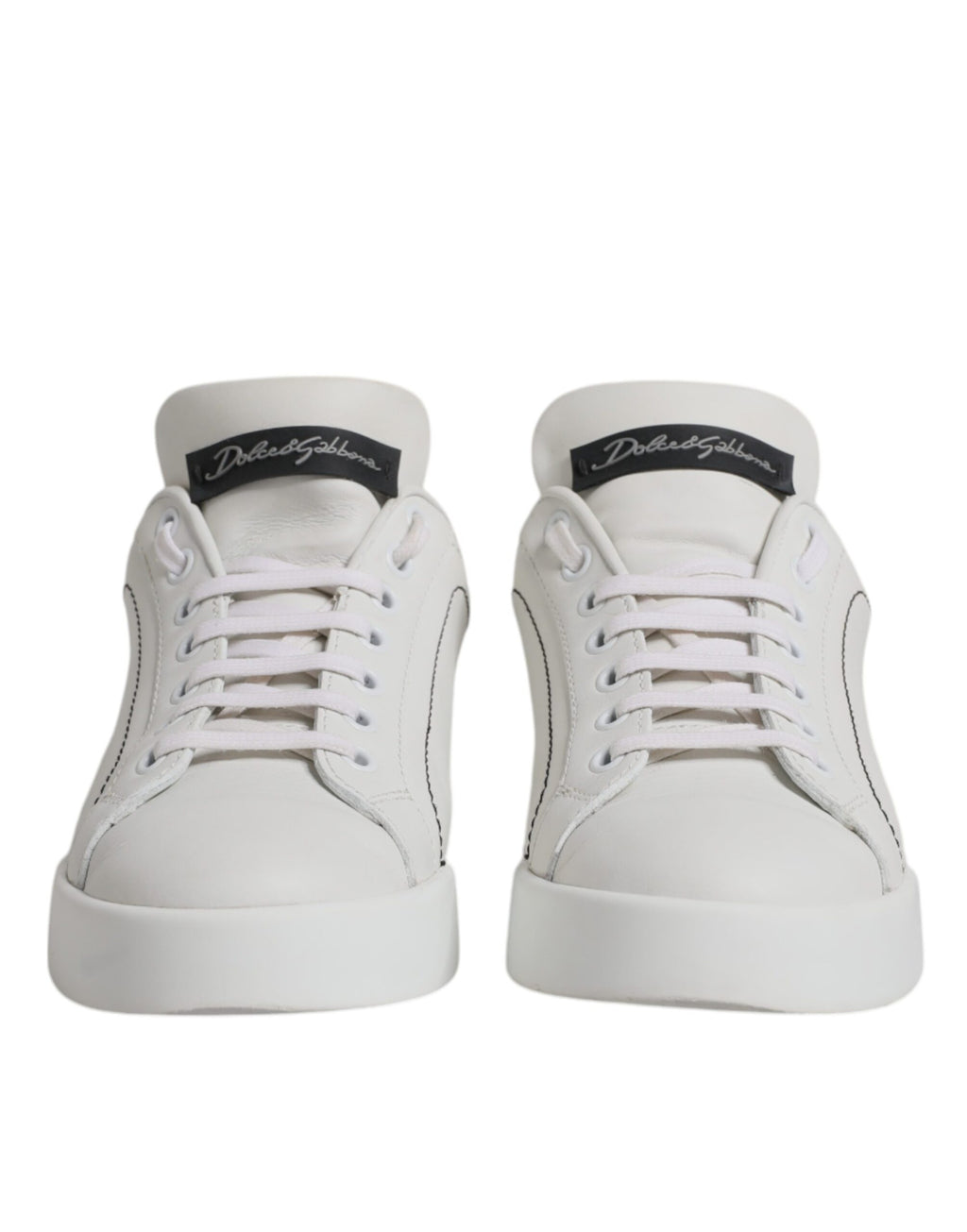 White Black Leather Low Top Sneakers Shoes