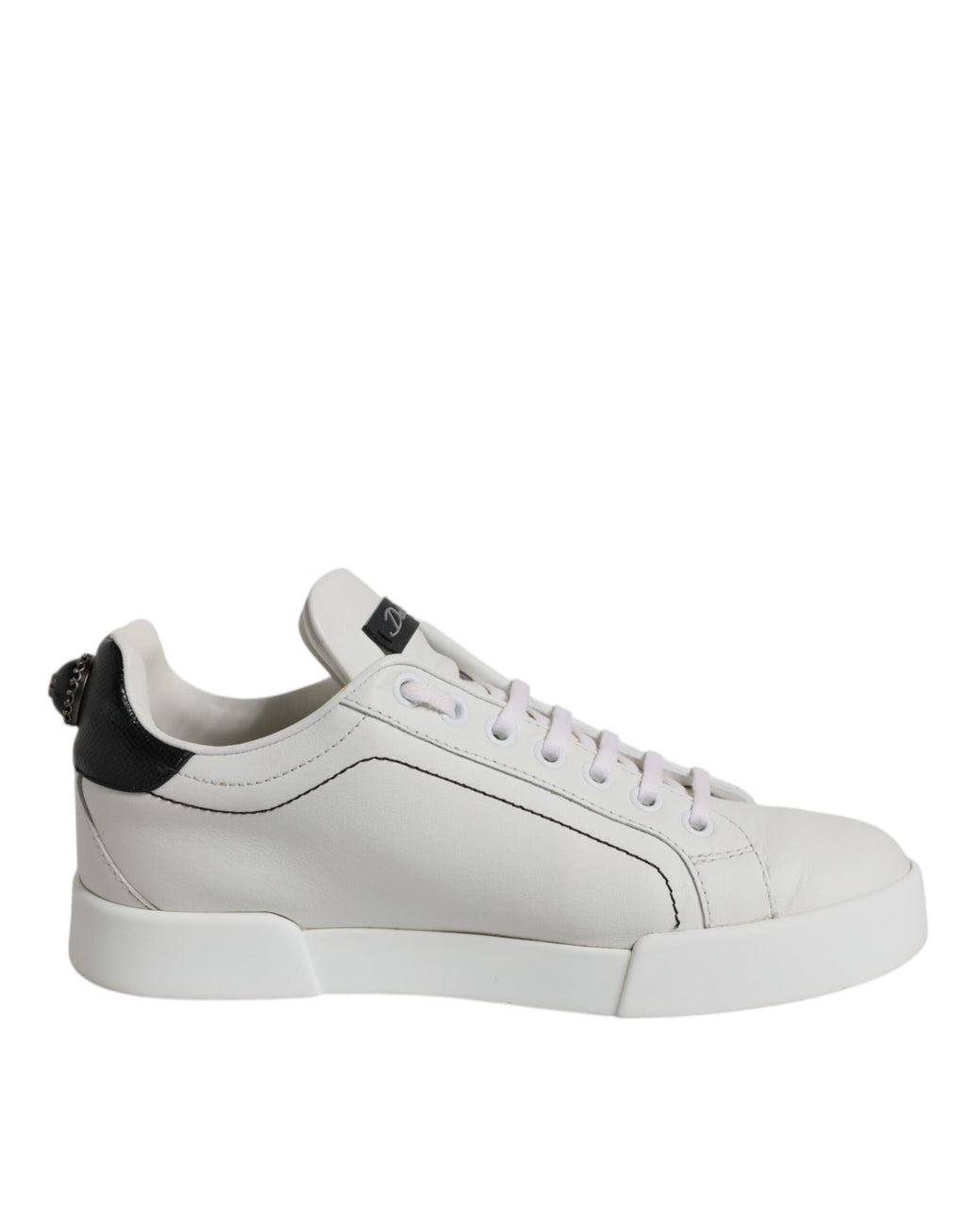 White Black Leather Low Top Sneakers Shoes