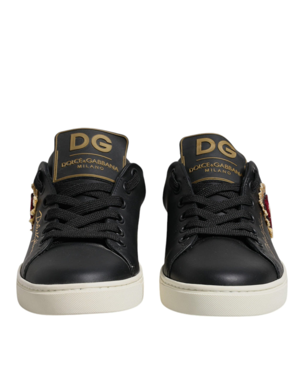 Black Leather Gold Red Heart Sneakers Shoes