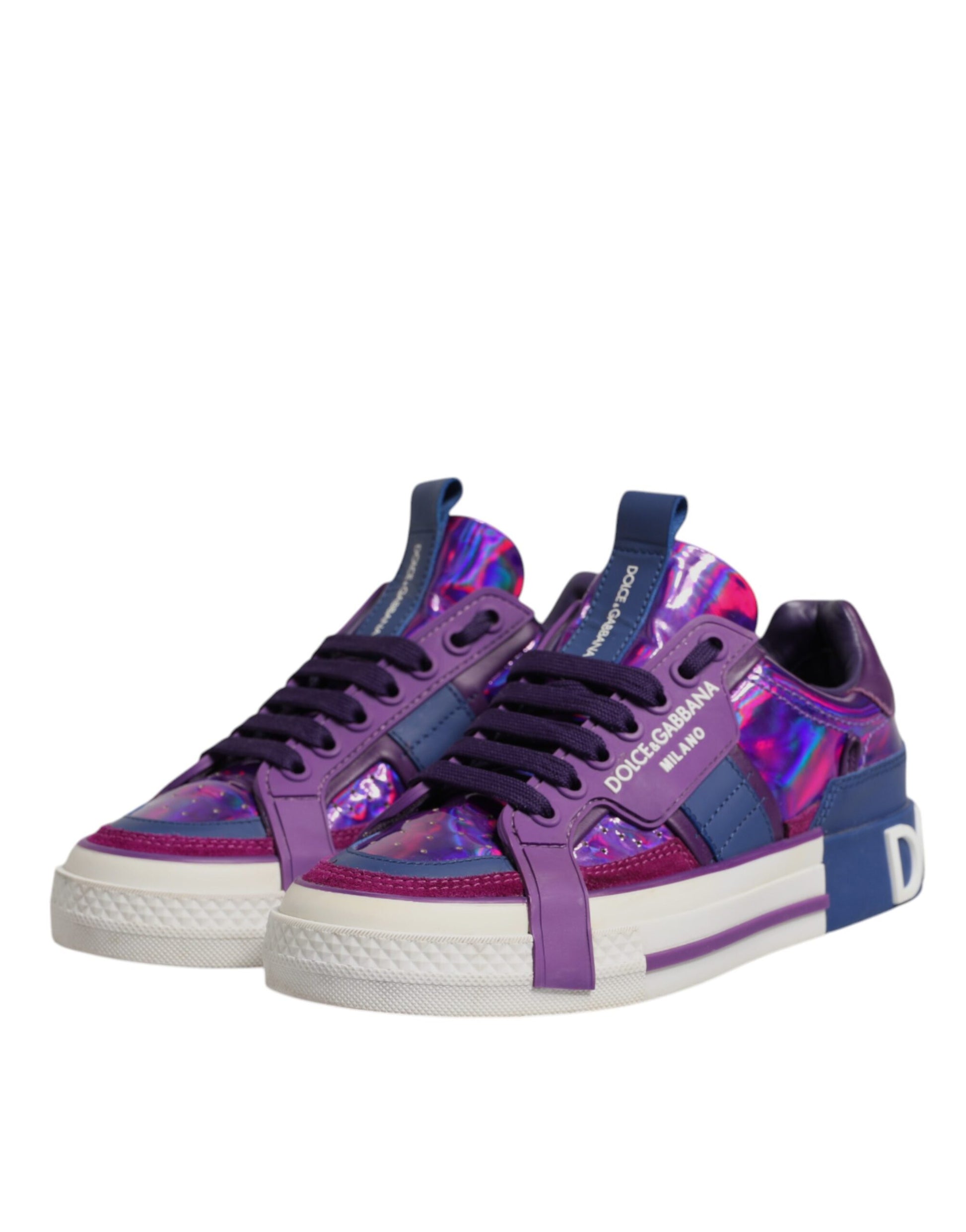 Purple Leather DG Logo Low Top Sneakers Shoes