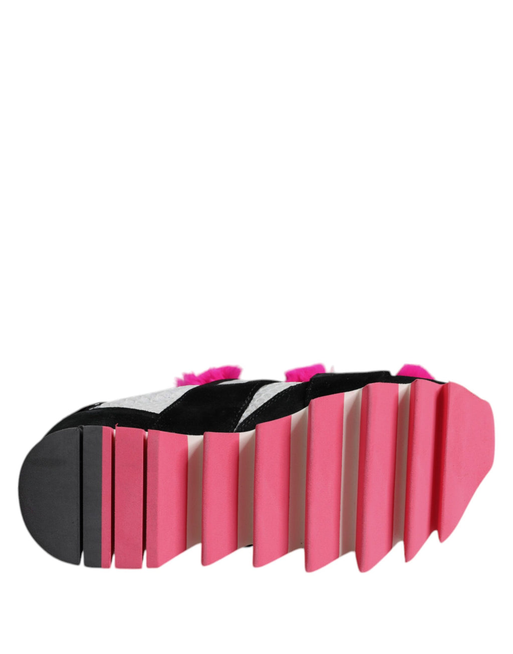 Black Pink Fur Embellished Sneakers Shoes