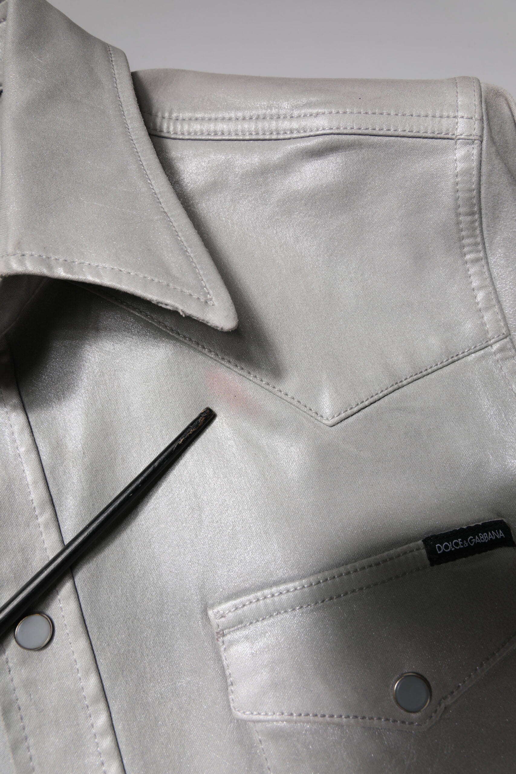 Metallic Gray Cotton Button Down Shirt