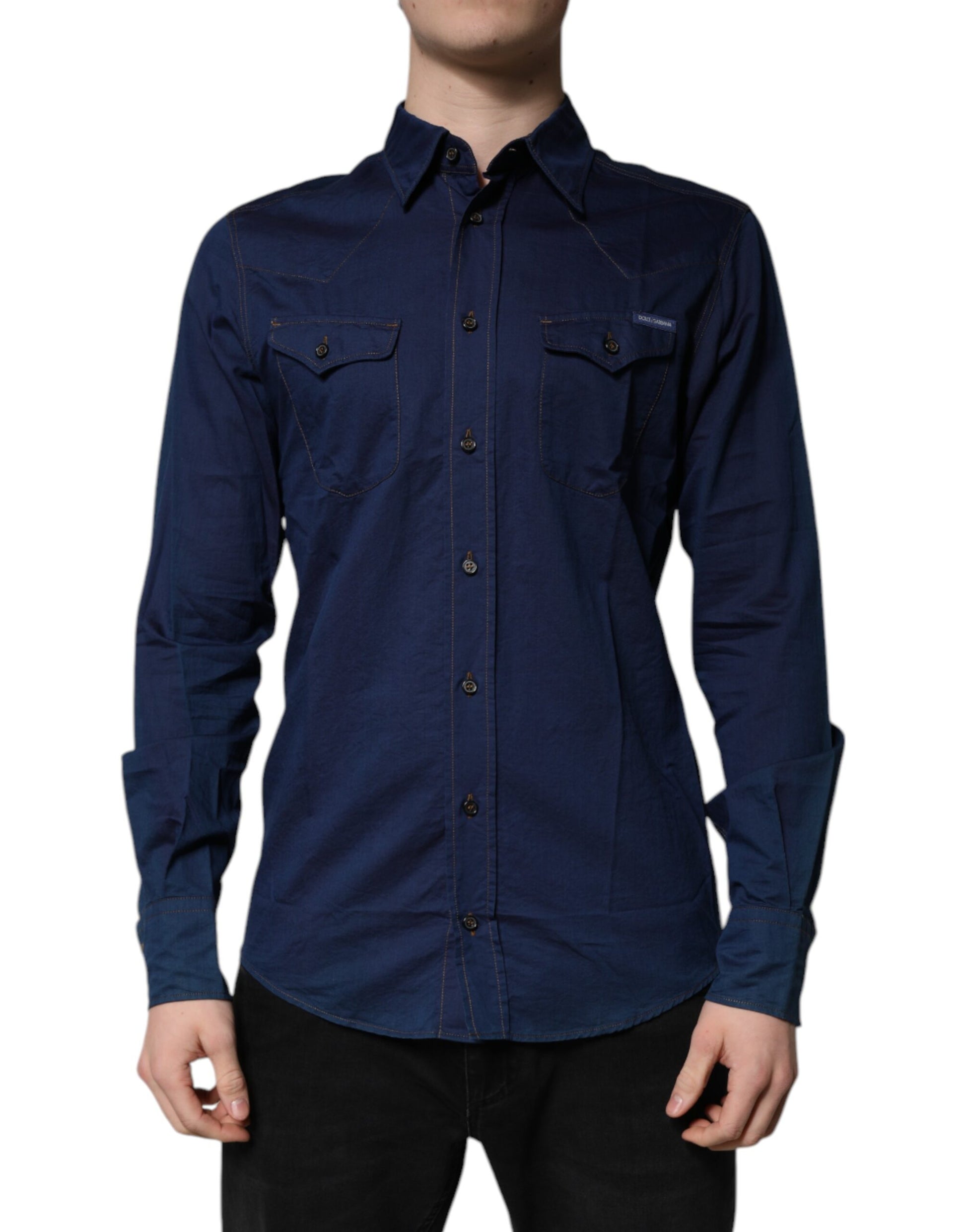 Dark Blue Cotton GOLD Dress Formal Shirt
