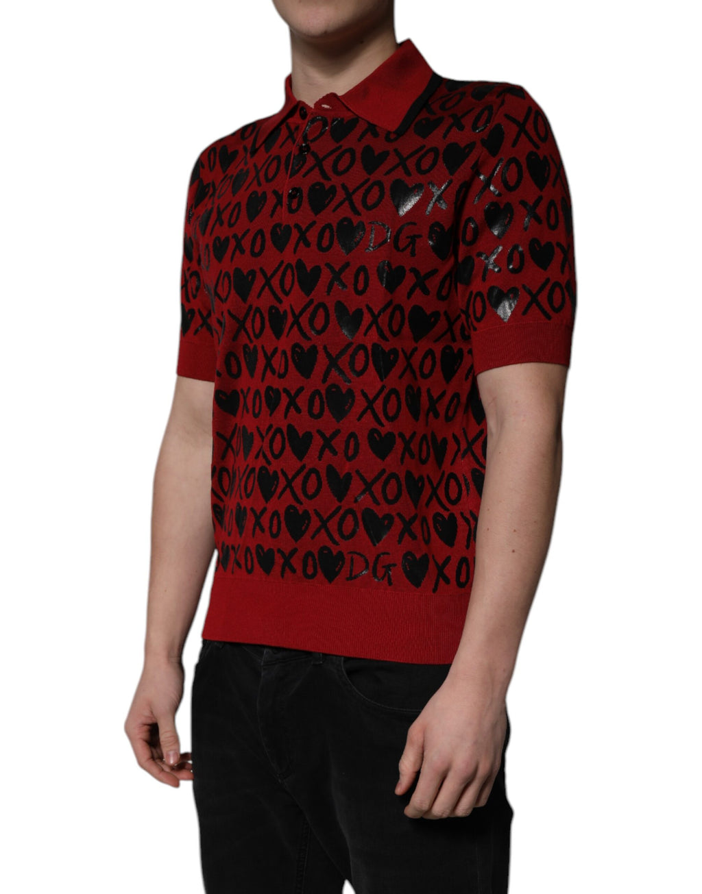 Red Cotton XOXO Collared Polo T-shirt