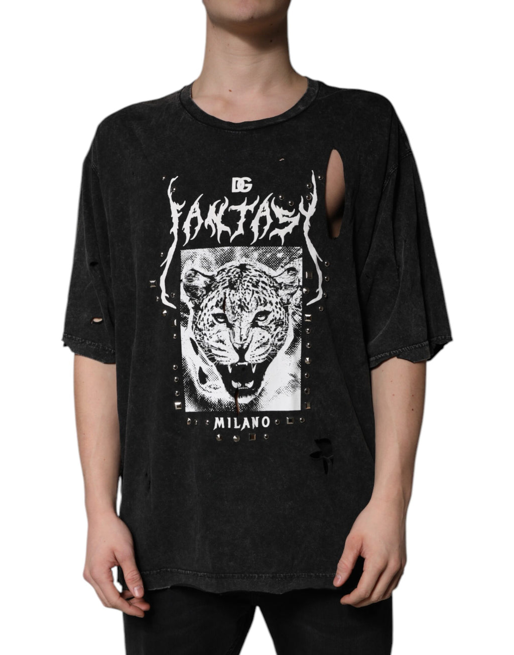 Black Graphic Print Cotton Crew Neck T-shirt