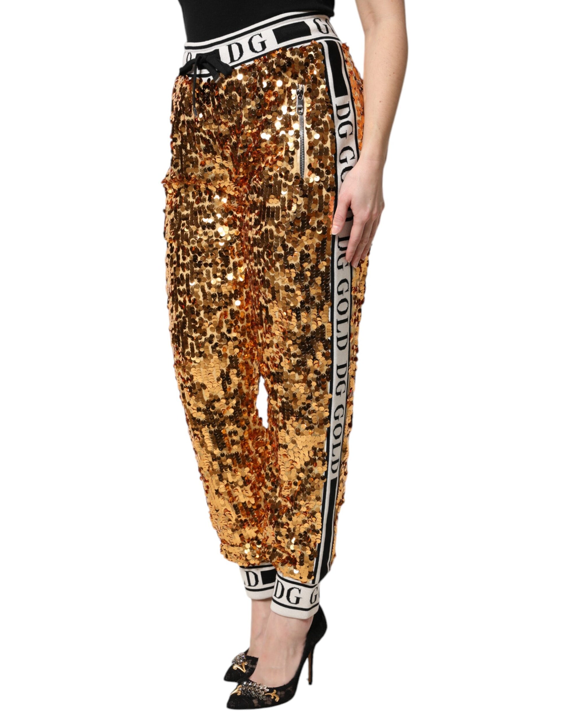 Metallic Gold DG Logo Sequined Jogger Pants