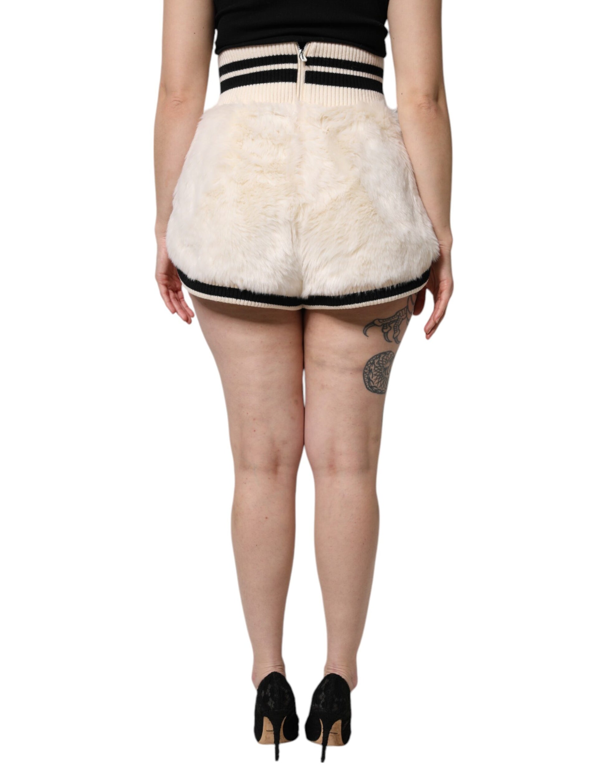 White Faux Fur High Waisted Hot Pants Short
