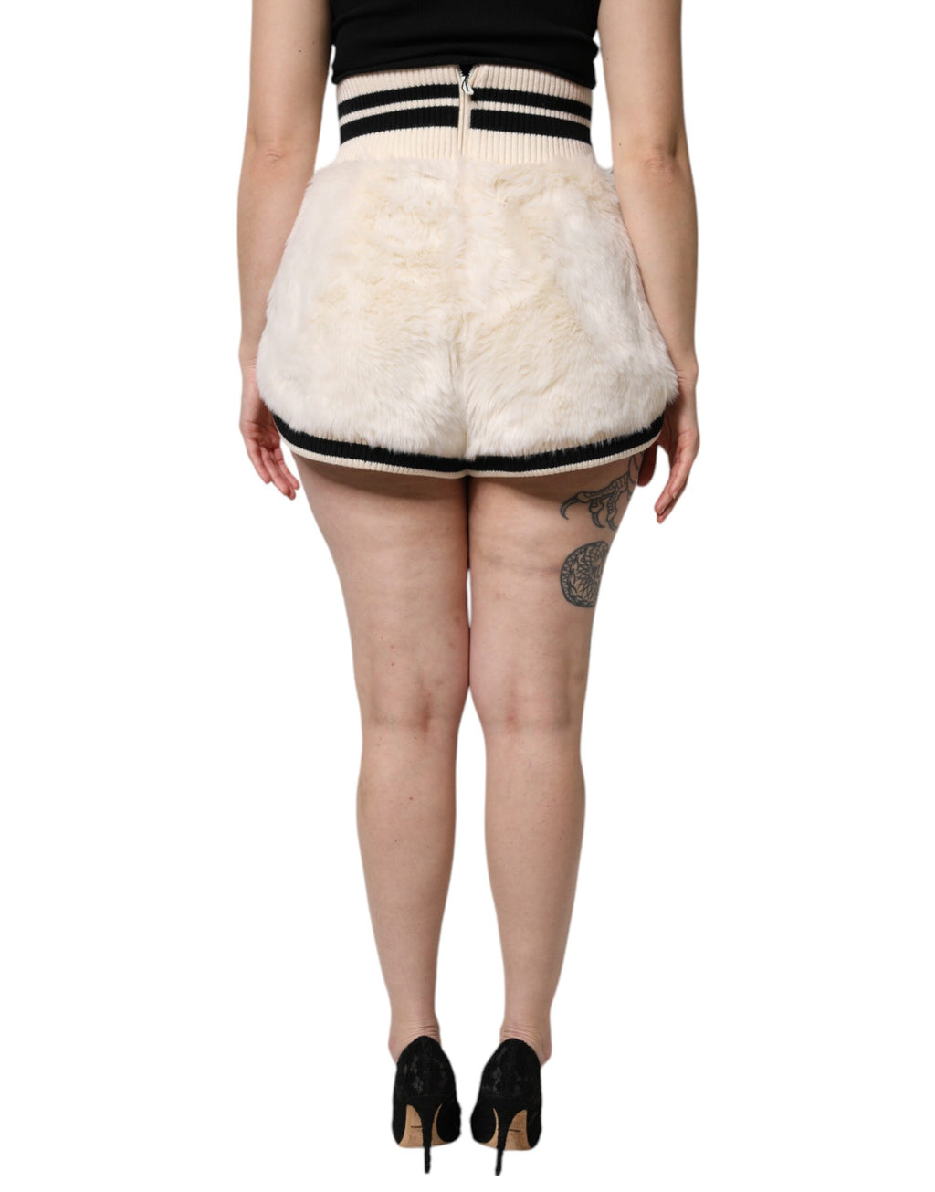 White Faux Fur High Waisted Hot Pants Short