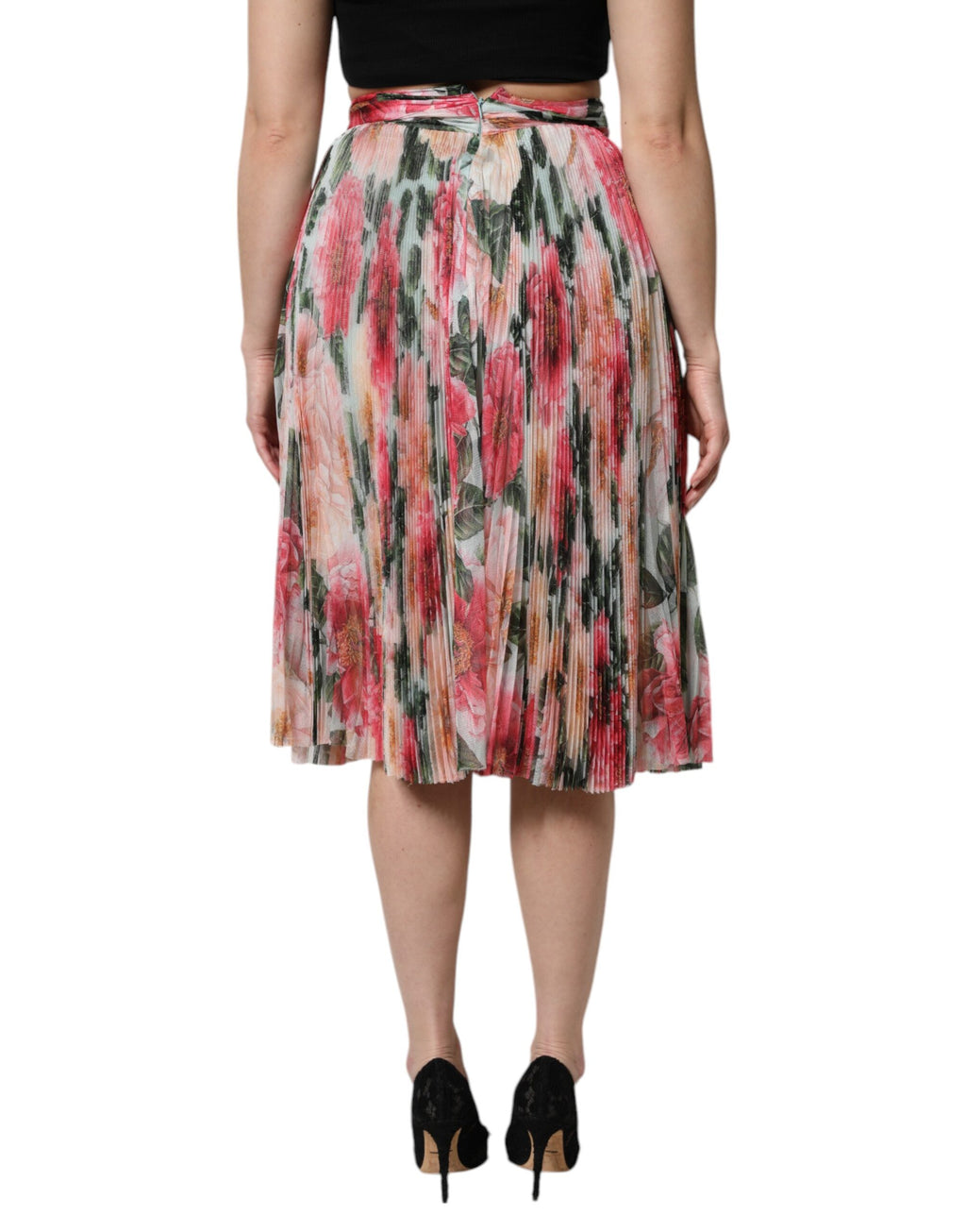 Multicolor Silk Floral High Waist Midi Skirt