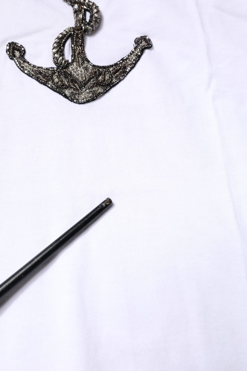 White Cotton Anchor Chain Embroidery Tank Top