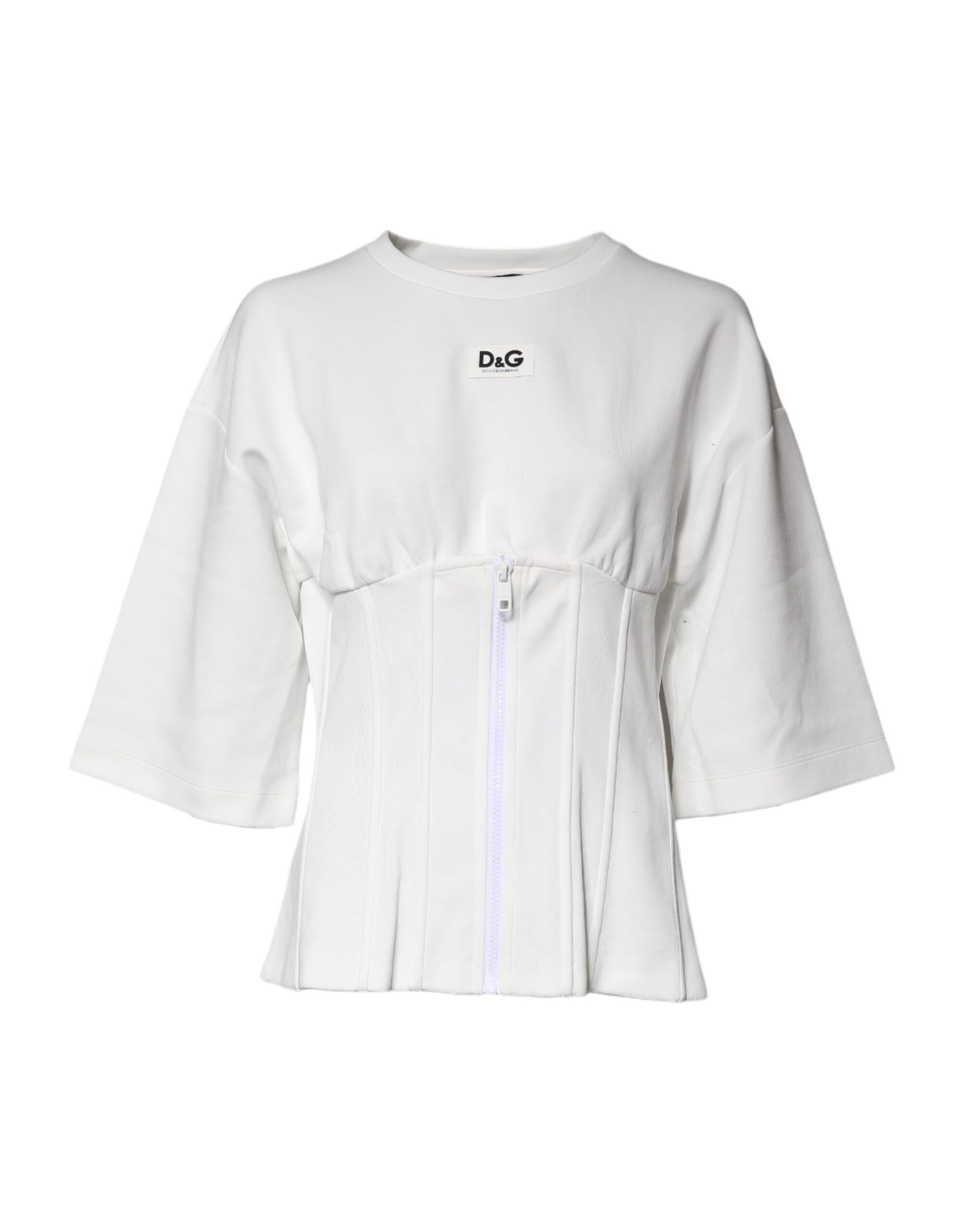 White Cotton Blend 3/4 Sleeves Blouse Top