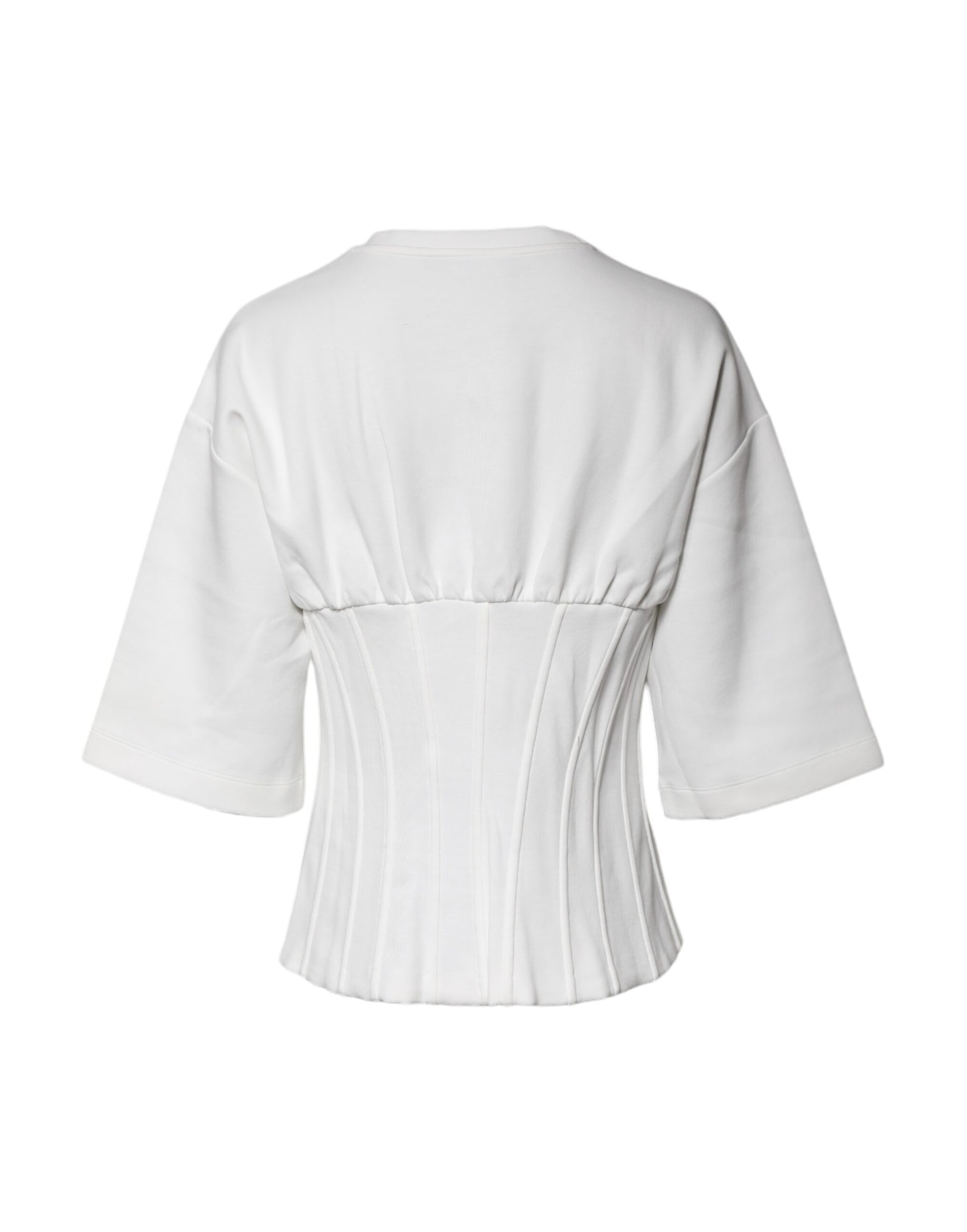 White Cotton Blend 3/4 Sleeves Blouse Top